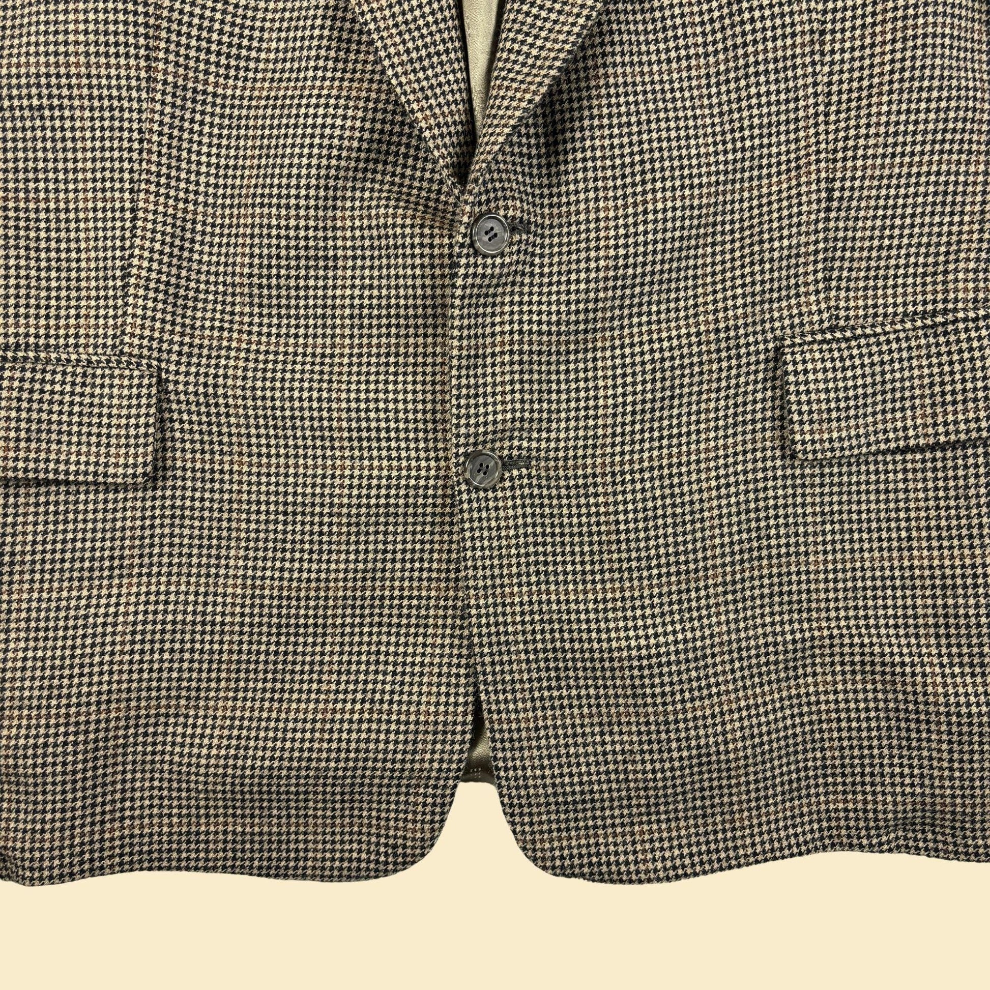 1970s houndstooth sports coat by Aldrich Custom Apparel, vintage USA-made beige/black men's blazer jacket