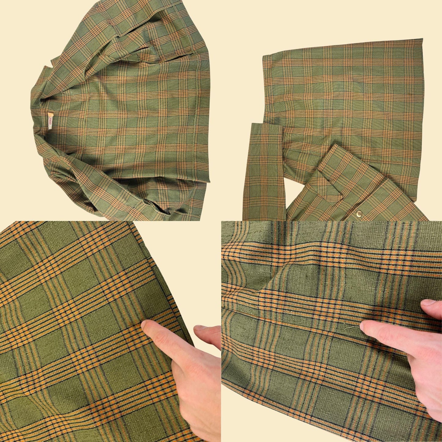 1960s plaid skirt suit by Graff Californiawear, vintage plaid olive & rust orange 2-piece set