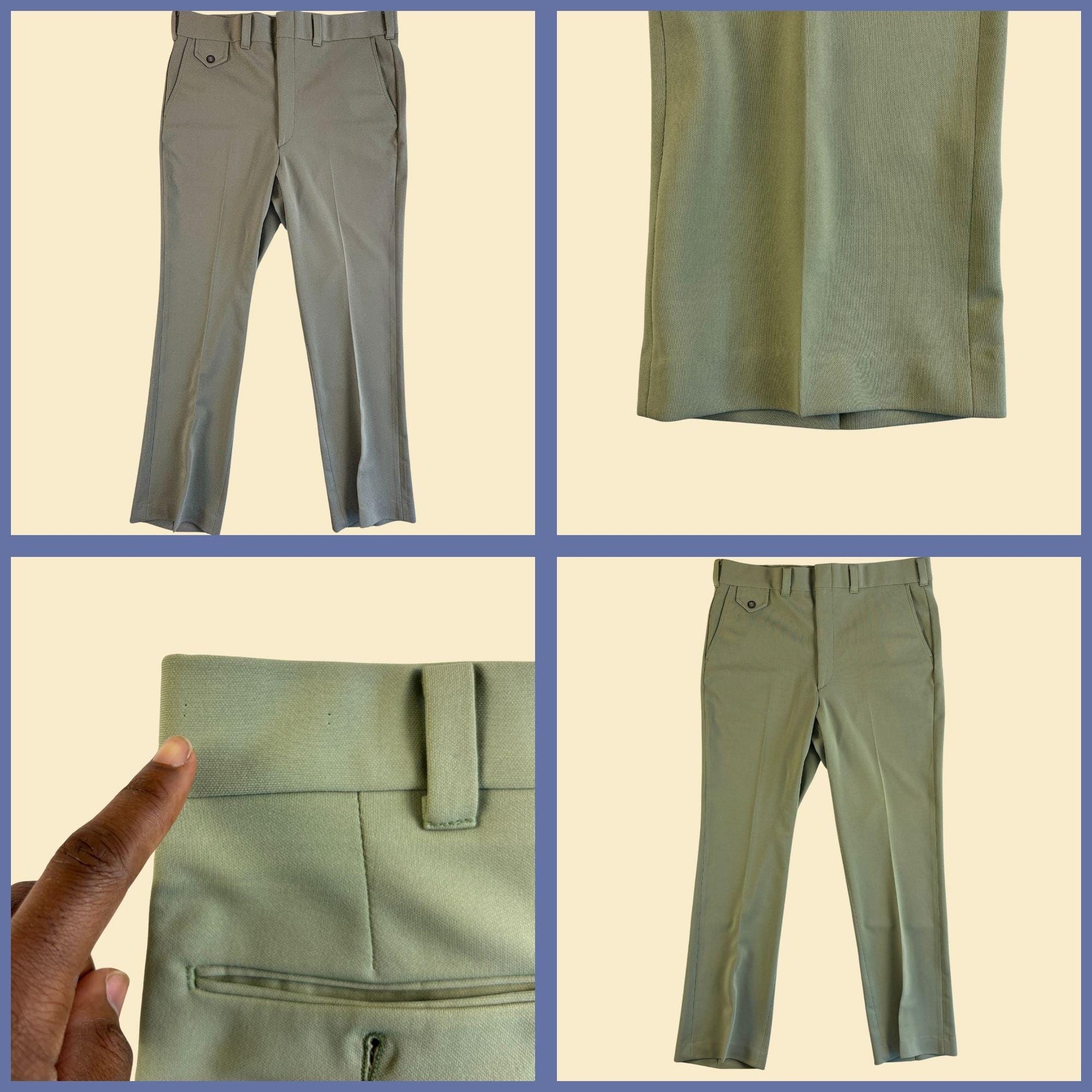 1970s light green men's pants by Kings Road Sears, size 38 men's vintage straight leg pastel green slacks