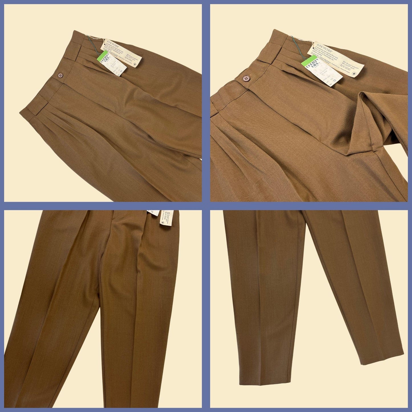 1970s brown pleated pants by Christie Girl, vintage size 10 high rise pleated tapered women's pants