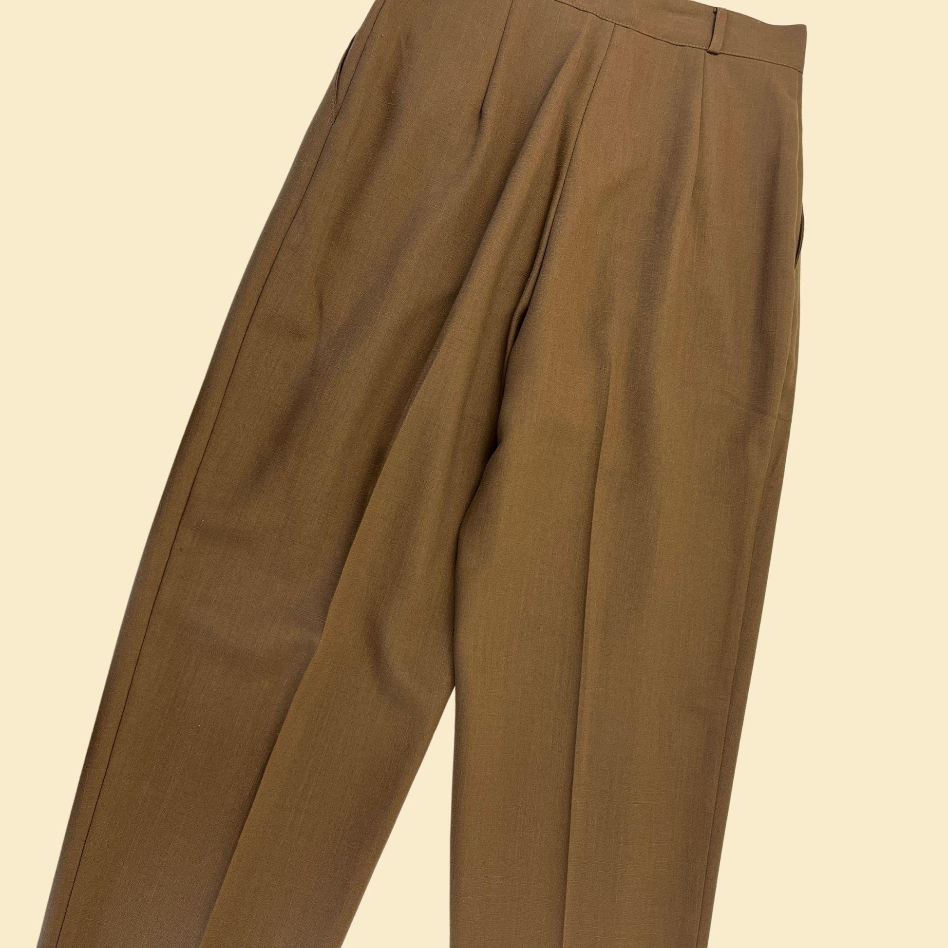 1970s brown pleated pants by Christie Girl, vintage size 10 high rise pleated tapered women's pants