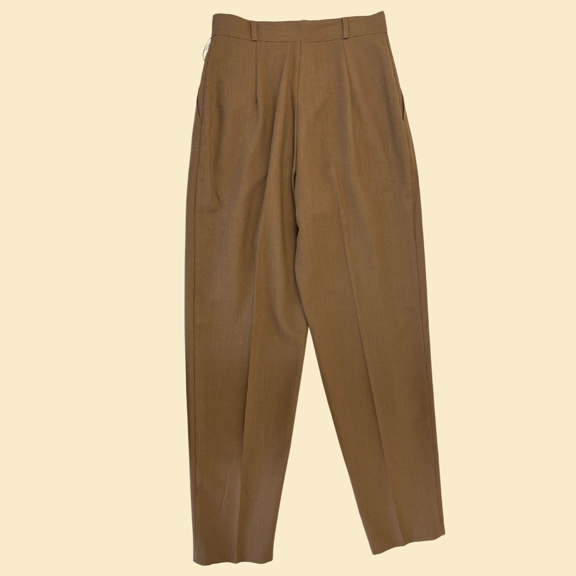 1970s brown pleated pants by Christie Girl, vintage size 10 high rise pleated tapered women's pants