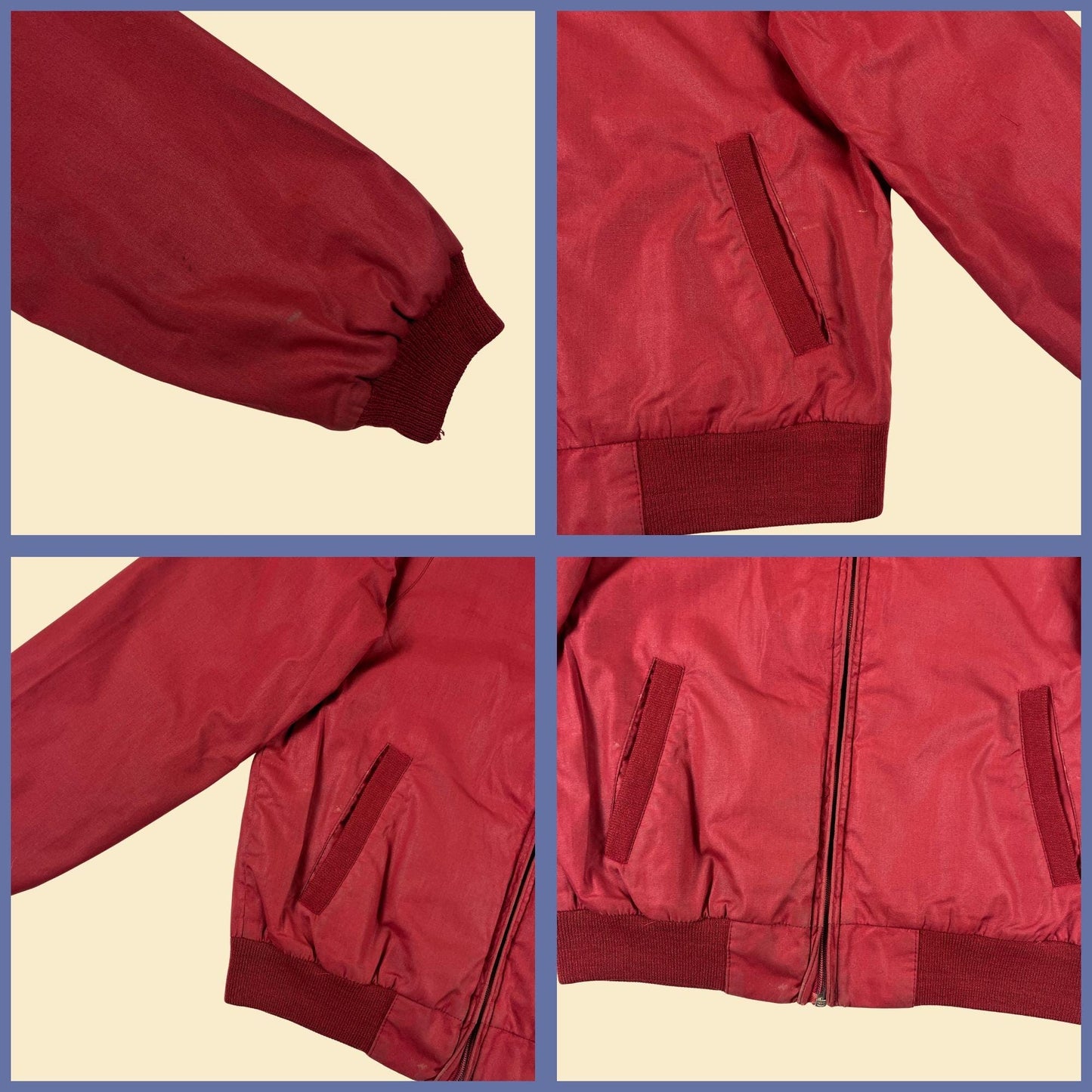 1970s burgundy windbreaker jacket by 2nd Look, vintage size L women's zip up bomber jacket