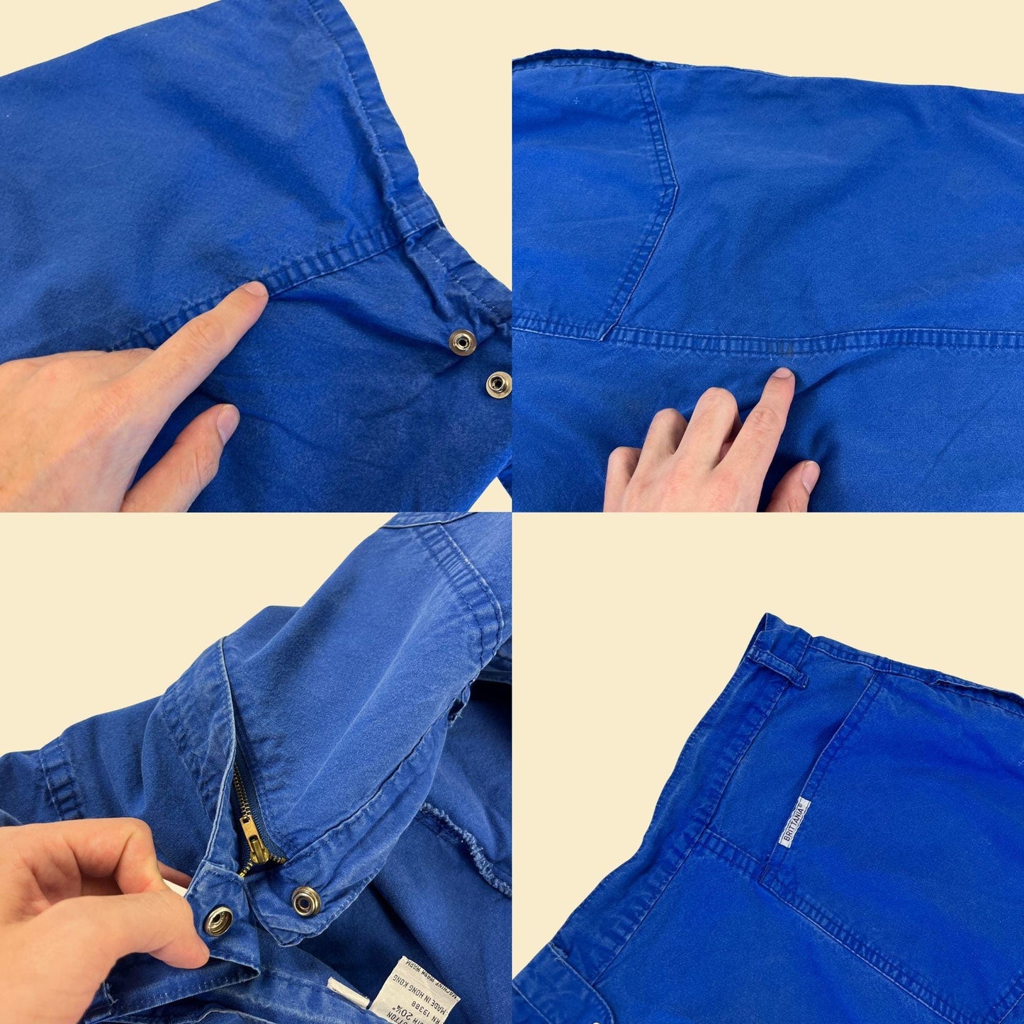 1970s blue cargo capris by Brittania, 42.5" waist women's 70s big pocket baggy pants