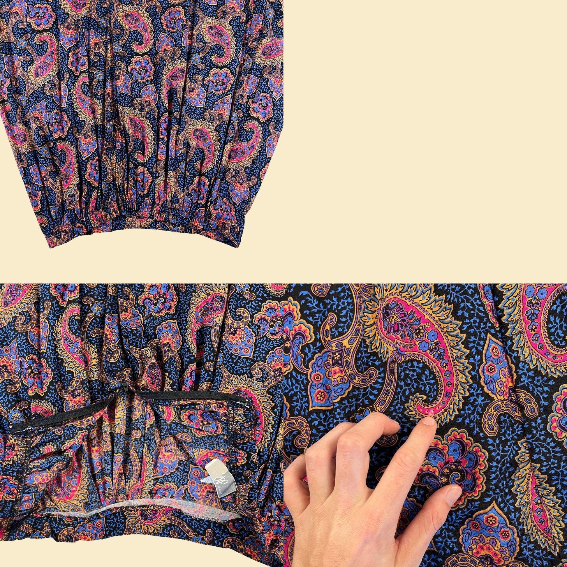 70s/80s paisley skirt, size 24 vintage JP Collection blue & orange rayon USA made maxi skirt