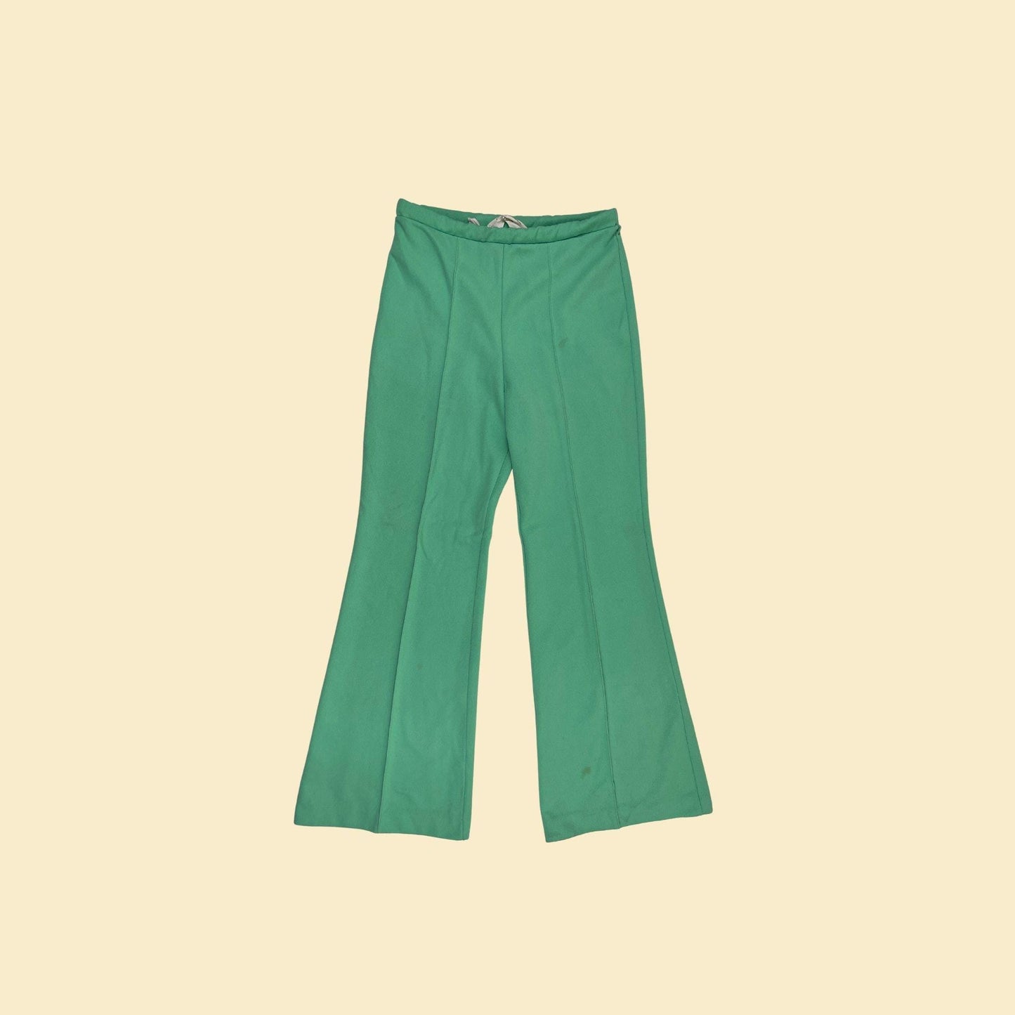 1970s green flare pants, vintage JCPenney women's 29" waist lightweight pastel green slacks