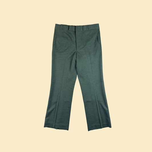 1970s green men's slacks by Kings Road Sears, size 38 men's vintage straight leg dark green pants