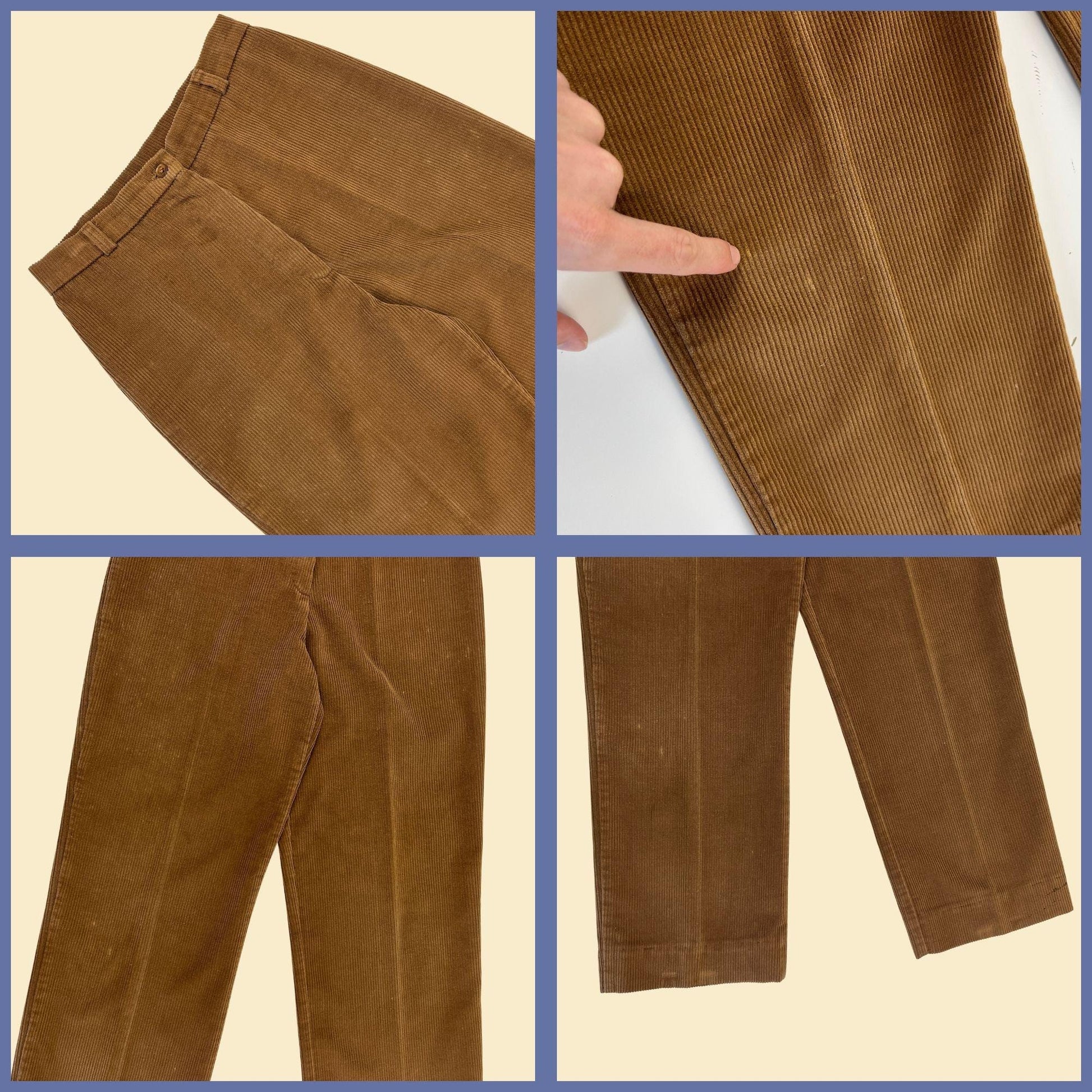 1970s women's corduroy pants by Dimension V, size 12 vintage brown straight leg high rise pants