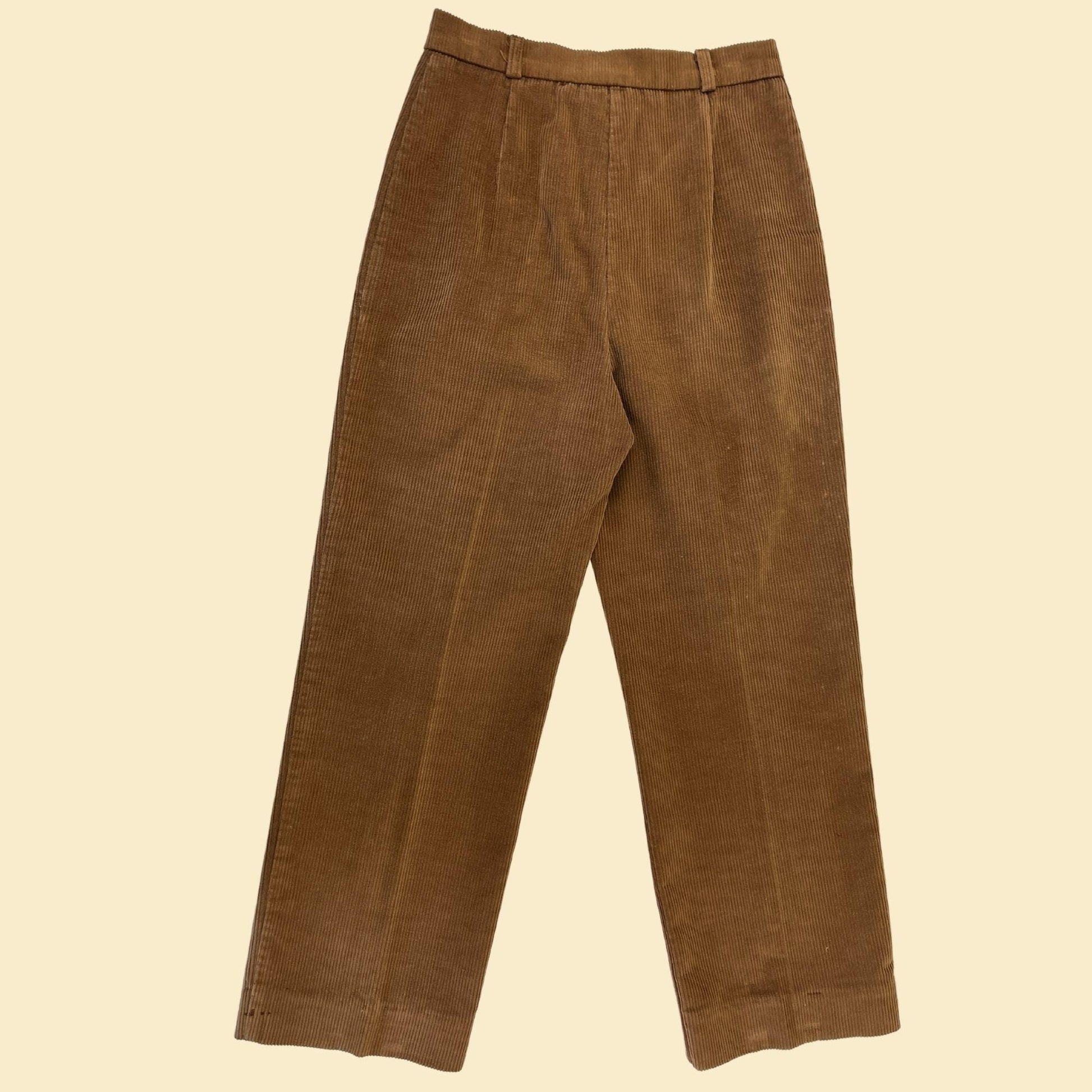 1970s women's corduroy pants by Dimension V, size 12 vintage brown straight leg high rise pants