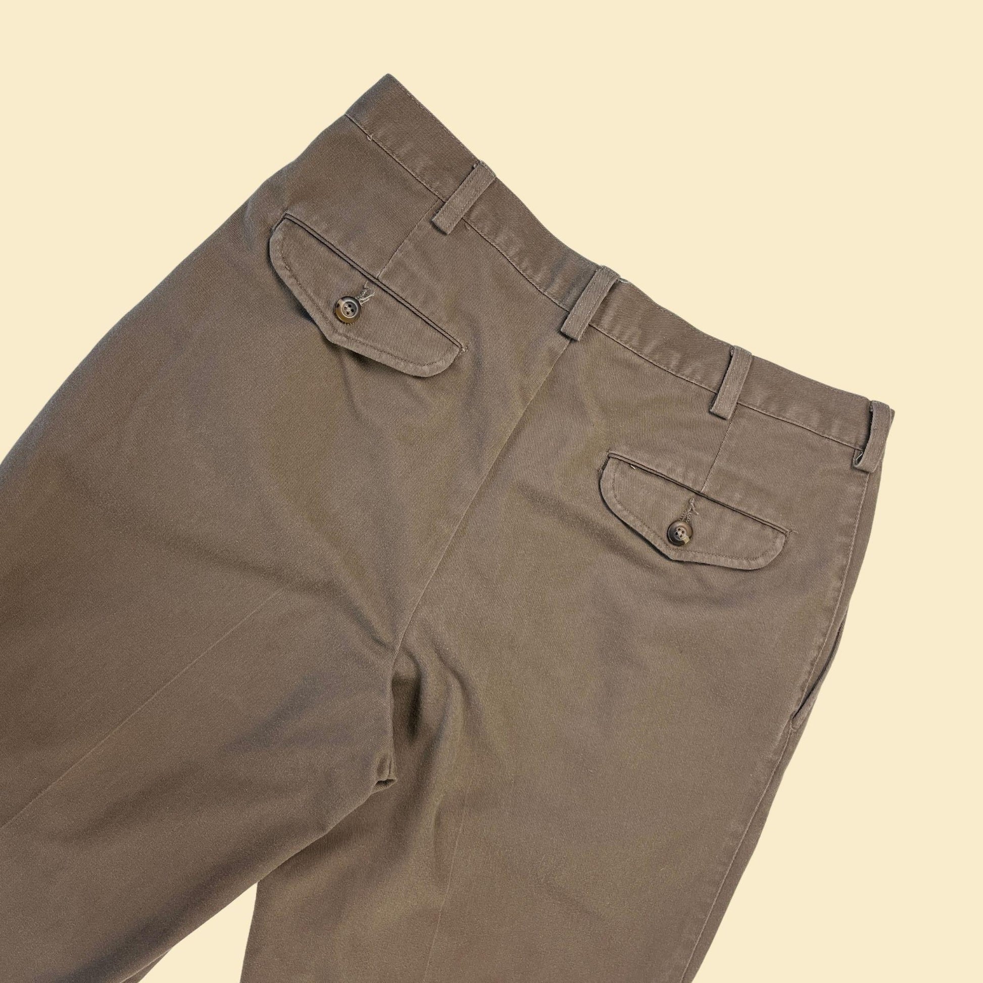 1990s men's 32x30 brown trousers/slacks by Oak Creek, men's cotton straight leg pleated pants