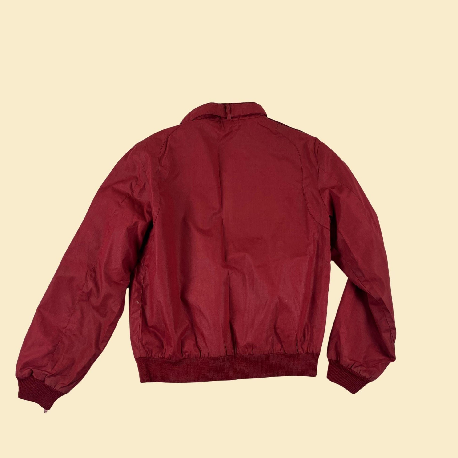 1970s burgundy windbreaker jacket by 2nd Look, vintage size L women's zip up bomber jacket