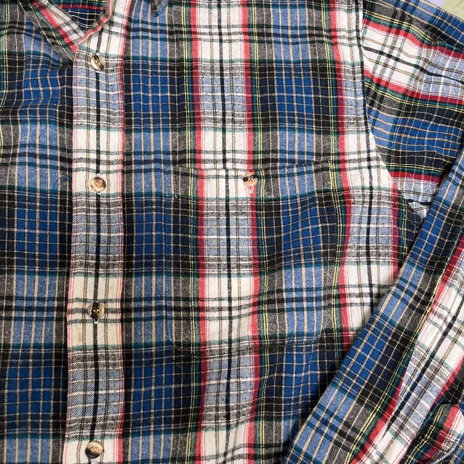 Vintage flannel shirt by The Men's Store at Sears, large men's blue and white flannel, 1990s cotton flannel button down