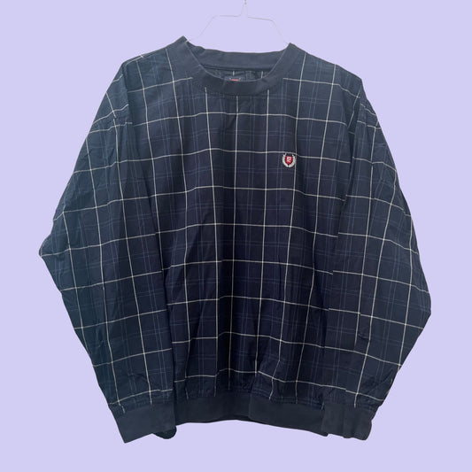 Plaid pullover windbreaker, vintage 1990s by Ralph Lauren Chaps, navy blue (men's small)