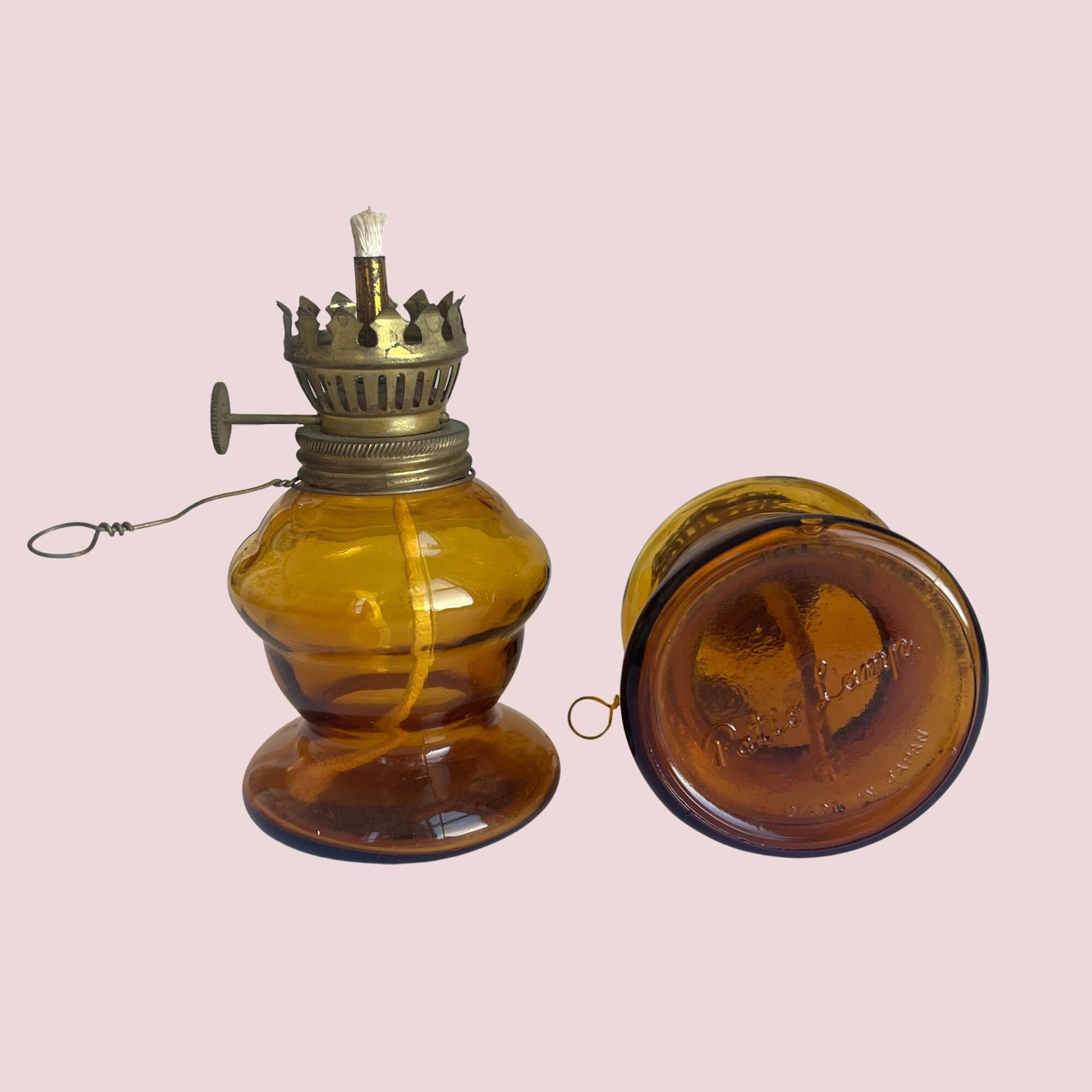 Vintage kerosene lamps (set of 2), amber orange, porch lamp