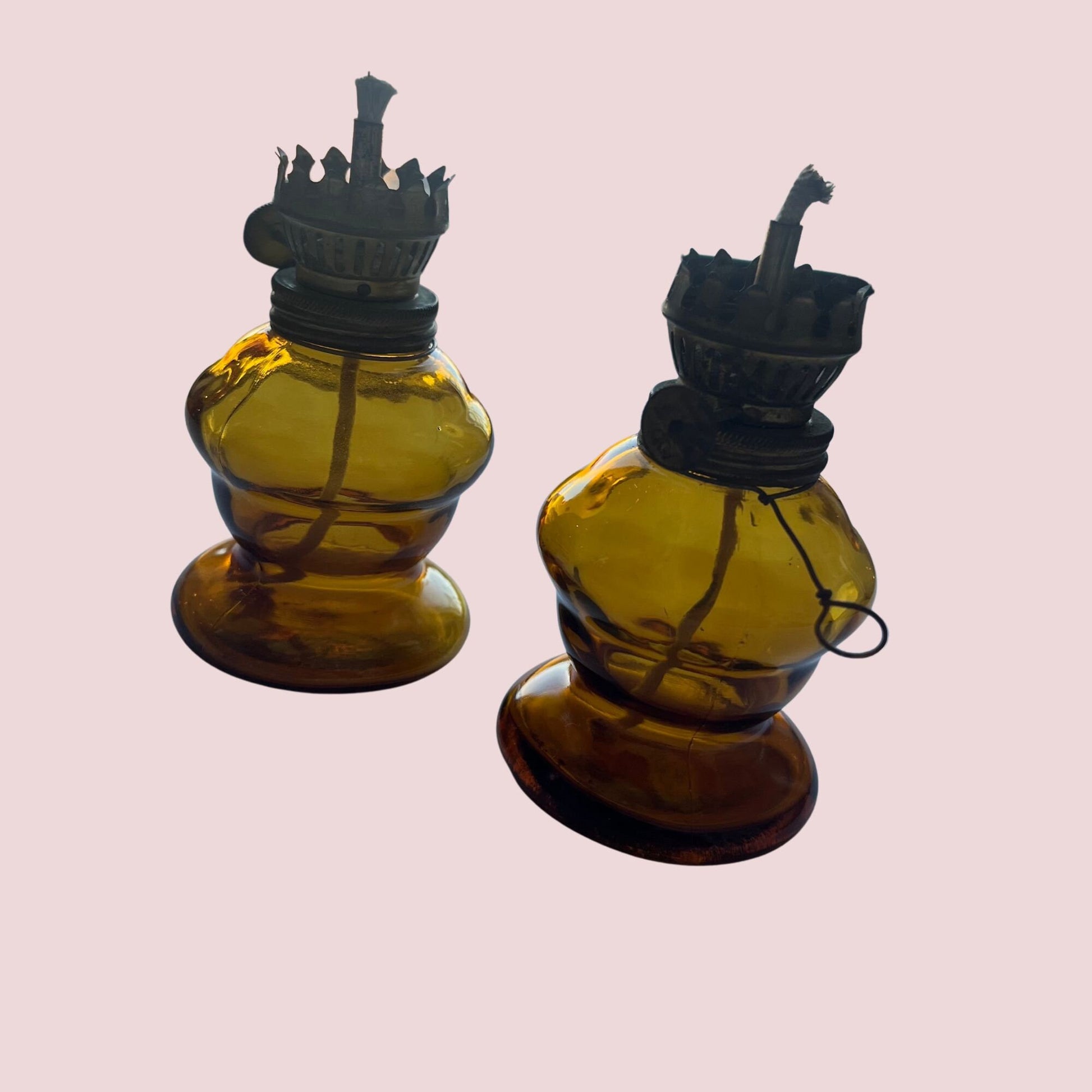 Vintage kerosene lamps (set of 2), amber orange, porch lamp