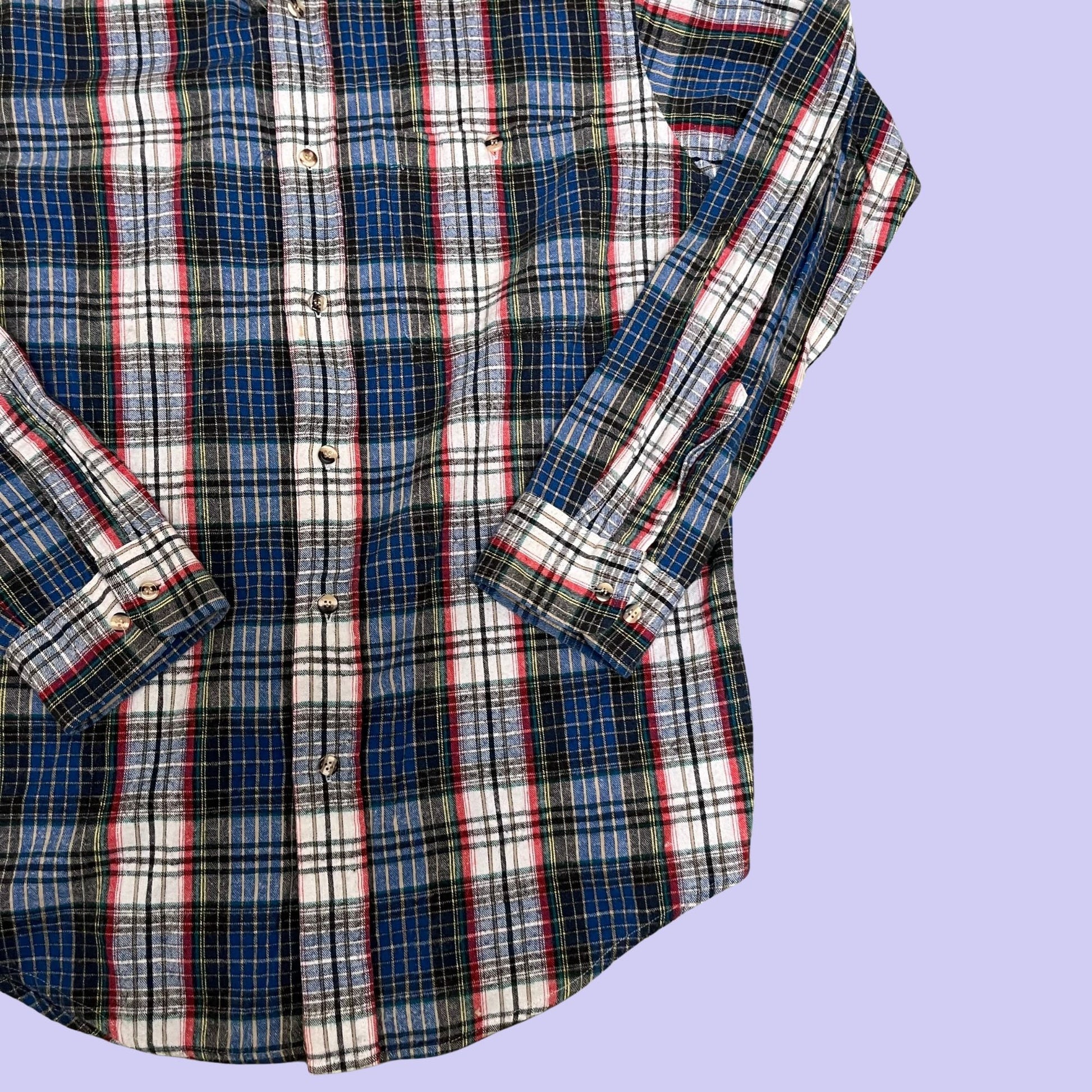 Vintage flannel shirt by The Men's Store at Sears, large men's blue and white flannel, 1990s cotton flannel button down