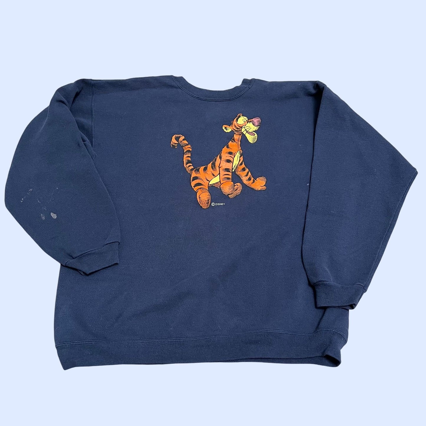 90s Tigger logo blue sweatshirt by Hanes, large 50/50 vintage crewneck sweatshirt, large blue tigger sweatshirt, Winnie the Poo sweatshirt
