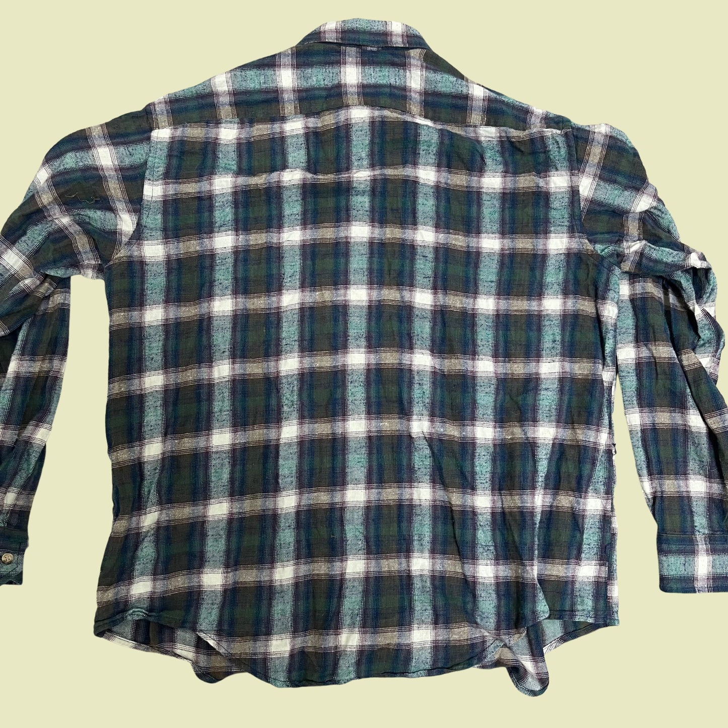 Vintage XL plaid flannel shirt, blue purple white and green button down long sleeve top, 1990s cotton flannel