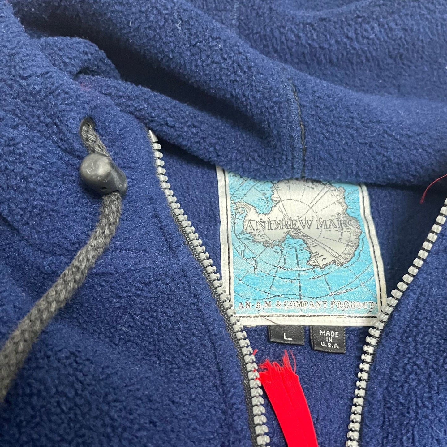 Vintage Andrew Marc half zip fleece jacket with hood, 1990s blue and red fleece hoodie, vintage large men's fleece pullover