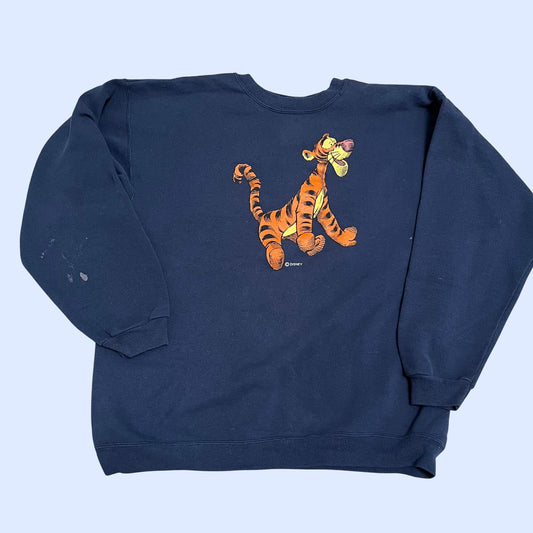 90s Tigger logo blue sweatshirt by Hanes, large 50/50 vintage crewneck sweatshirt, large blue tigger sweatshirt, Winnie the Poo sweatshirt