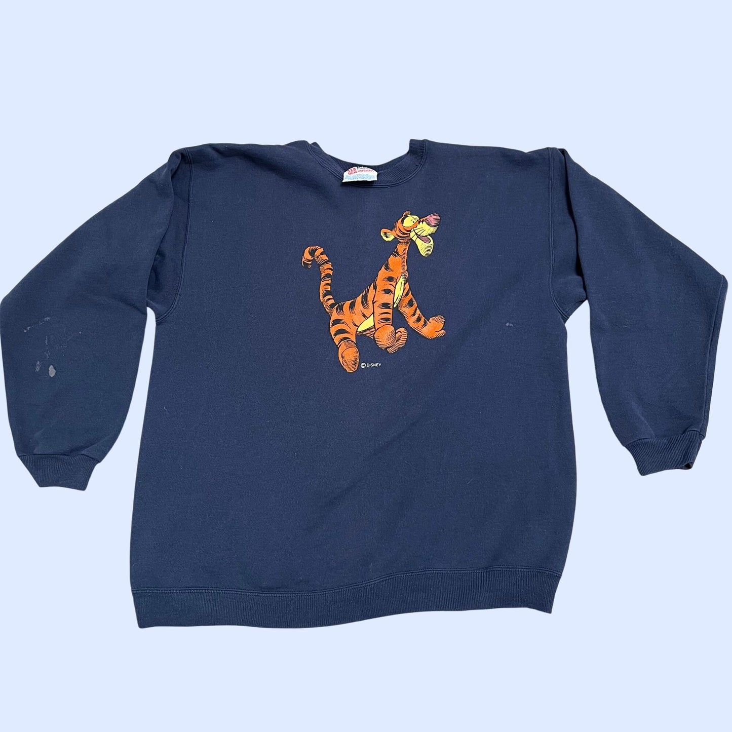 90s Tigger logo blue sweatshirt by Hanes, large 50/50 vintage crewneck sweatshirt, large blue tigger sweatshirt, Winnie the Poo sweatshirt