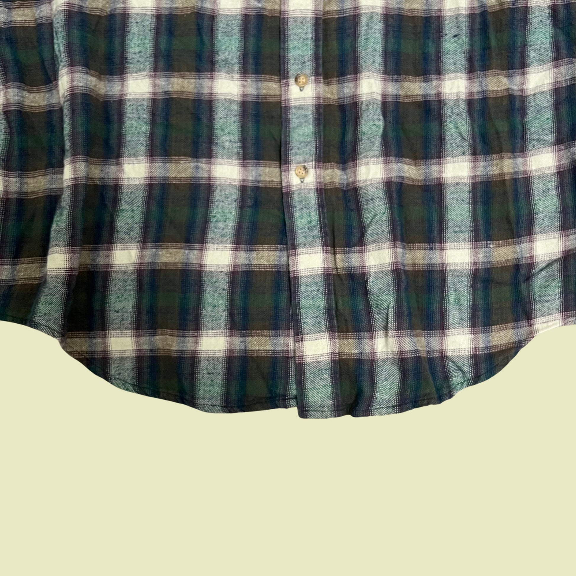 Vintage XL plaid flannel shirt, blue purple white and green button down long sleeve top, 1990s cotton flannel