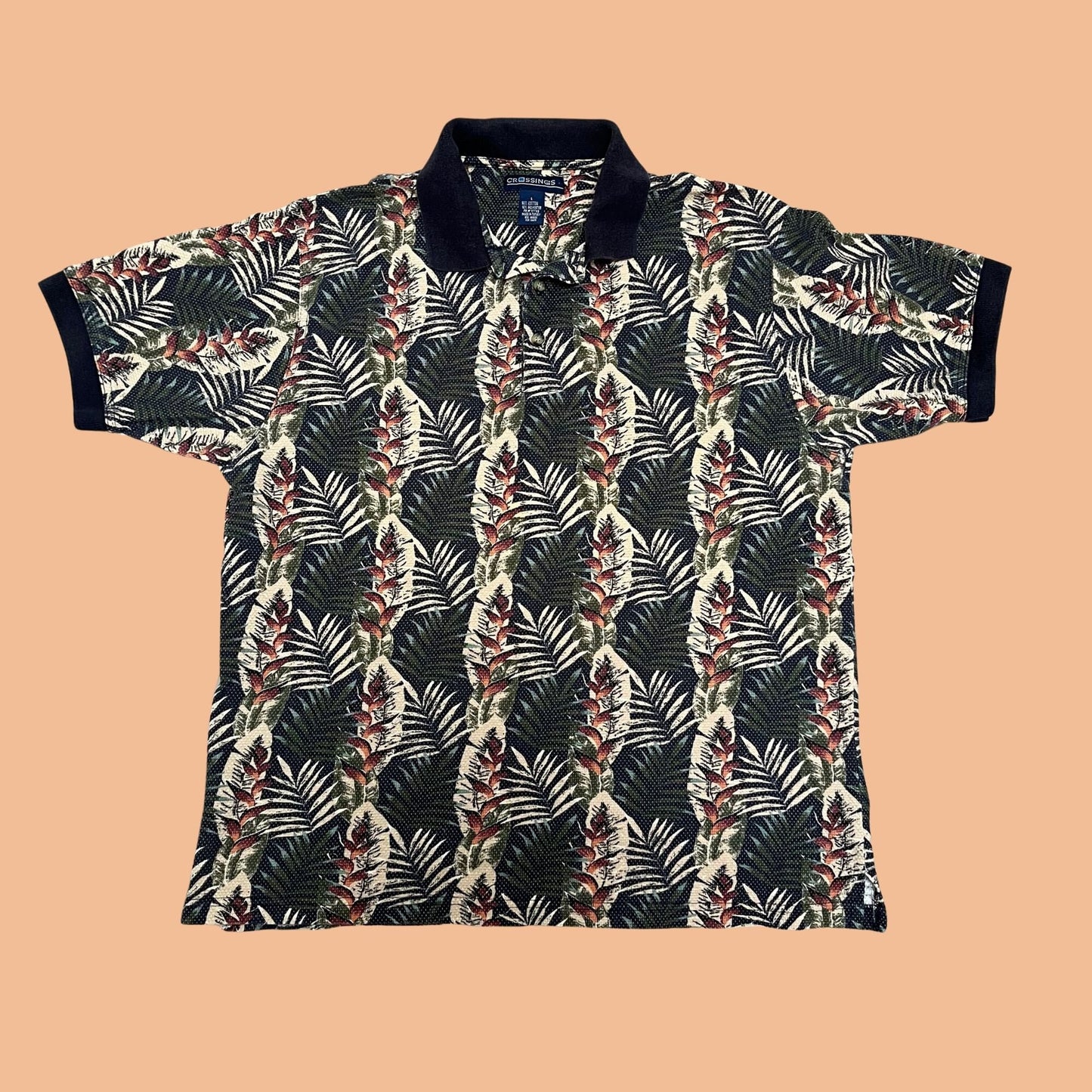 Vintage 1990s floral men's shirt, men's abstract vintage polo shirt, short sleeve men's large floral polo by Crossings