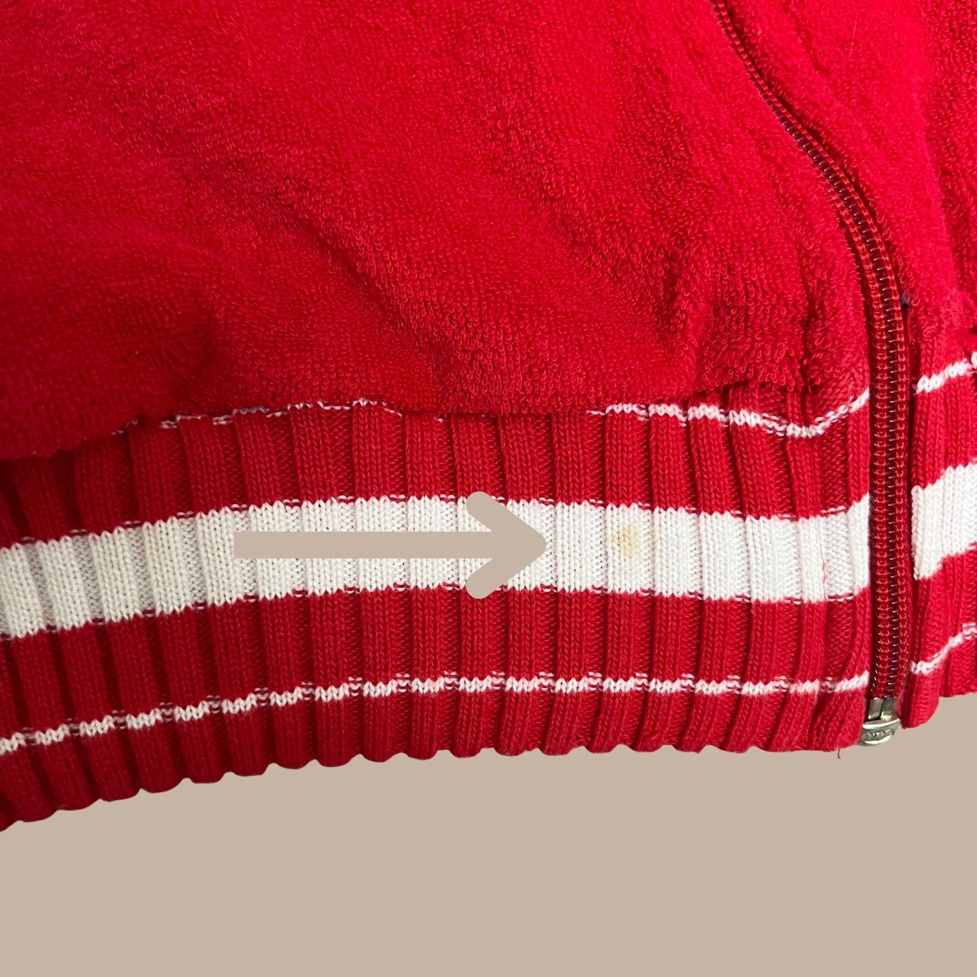 80s XL zip up jacket with terry cloth by Sears Men's Store, XL vintage red and white patterned hoodie, 1980s striped men's jacket