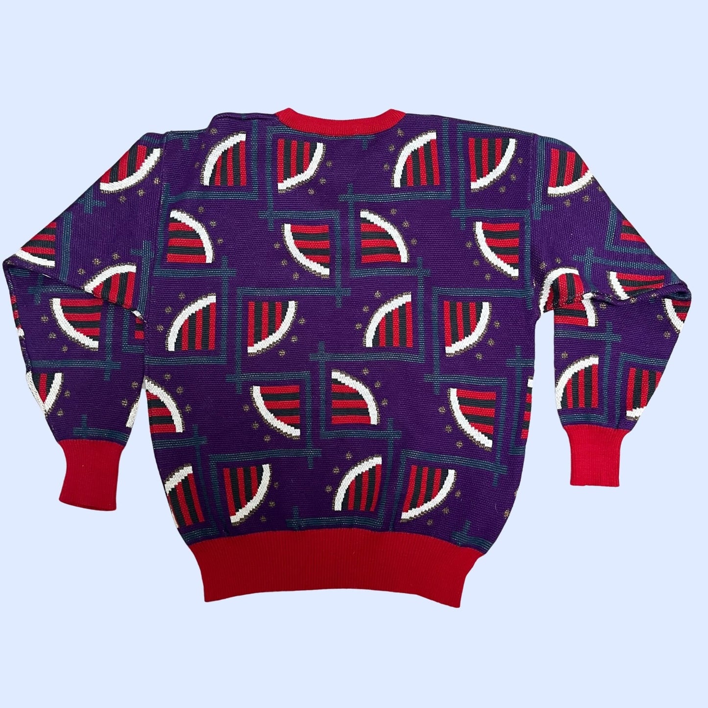 Vintage abstract patterned purple sweater, 1990s HEAD red white and purple sweater, vintage acrylic and wool sweater