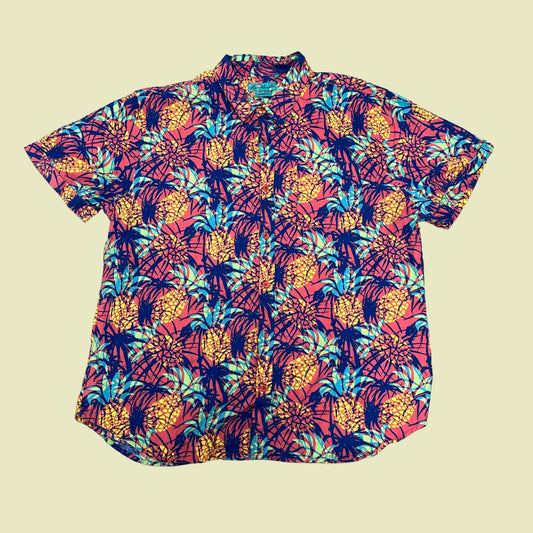 Vintage 90s abstract colorful pineapple shirt, XXL men's 1990s button down short sleeve shirt, vintage men's Hawaiian shirt