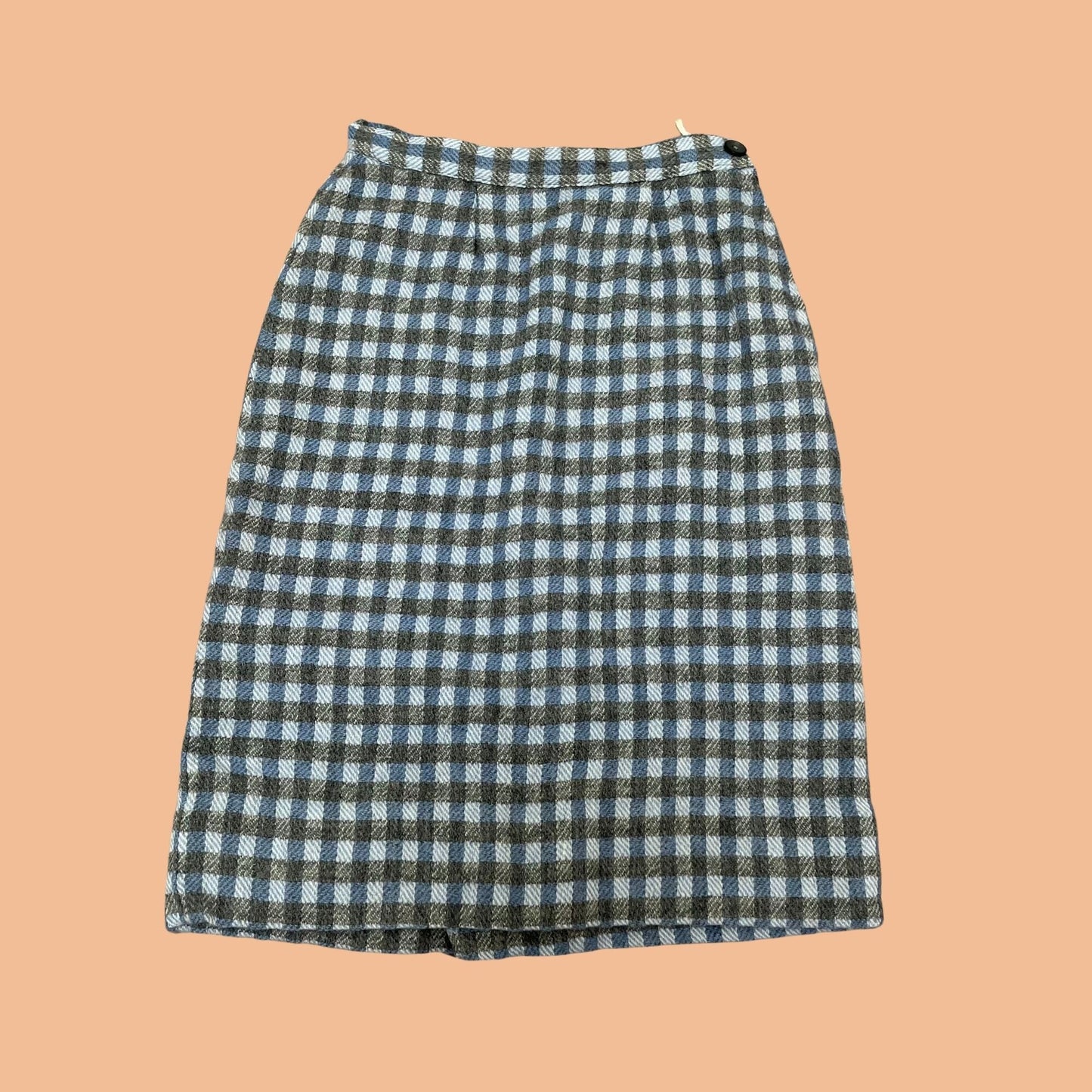 1950s checkered pencil skirt, vintage Styled by Joan Marie mid century skirt, blue and grey plaid pencil skirt