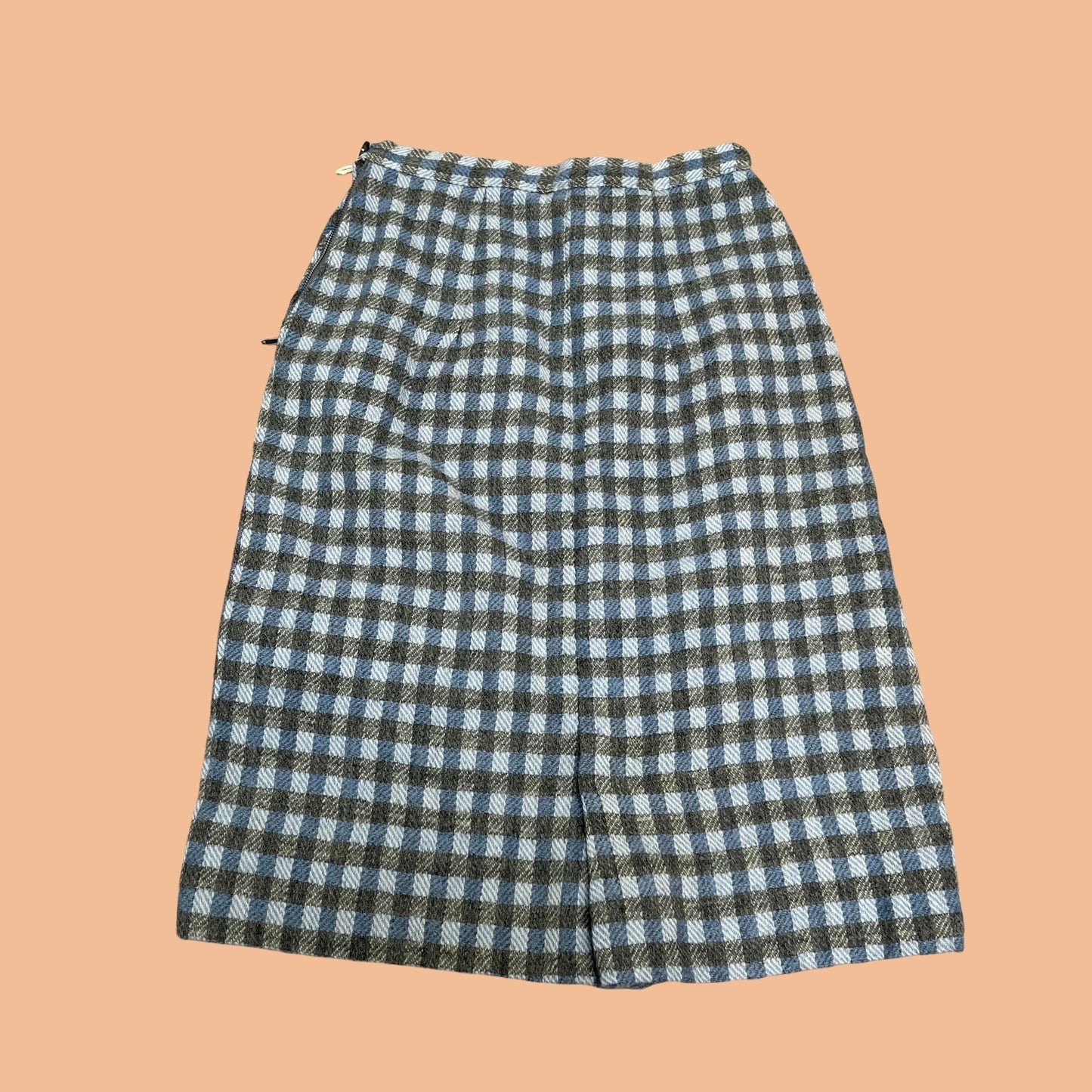 1950s checkered pencil skirt, vintage Styled by Joan Marie mid century skirt, blue and grey plaid pencil skirt