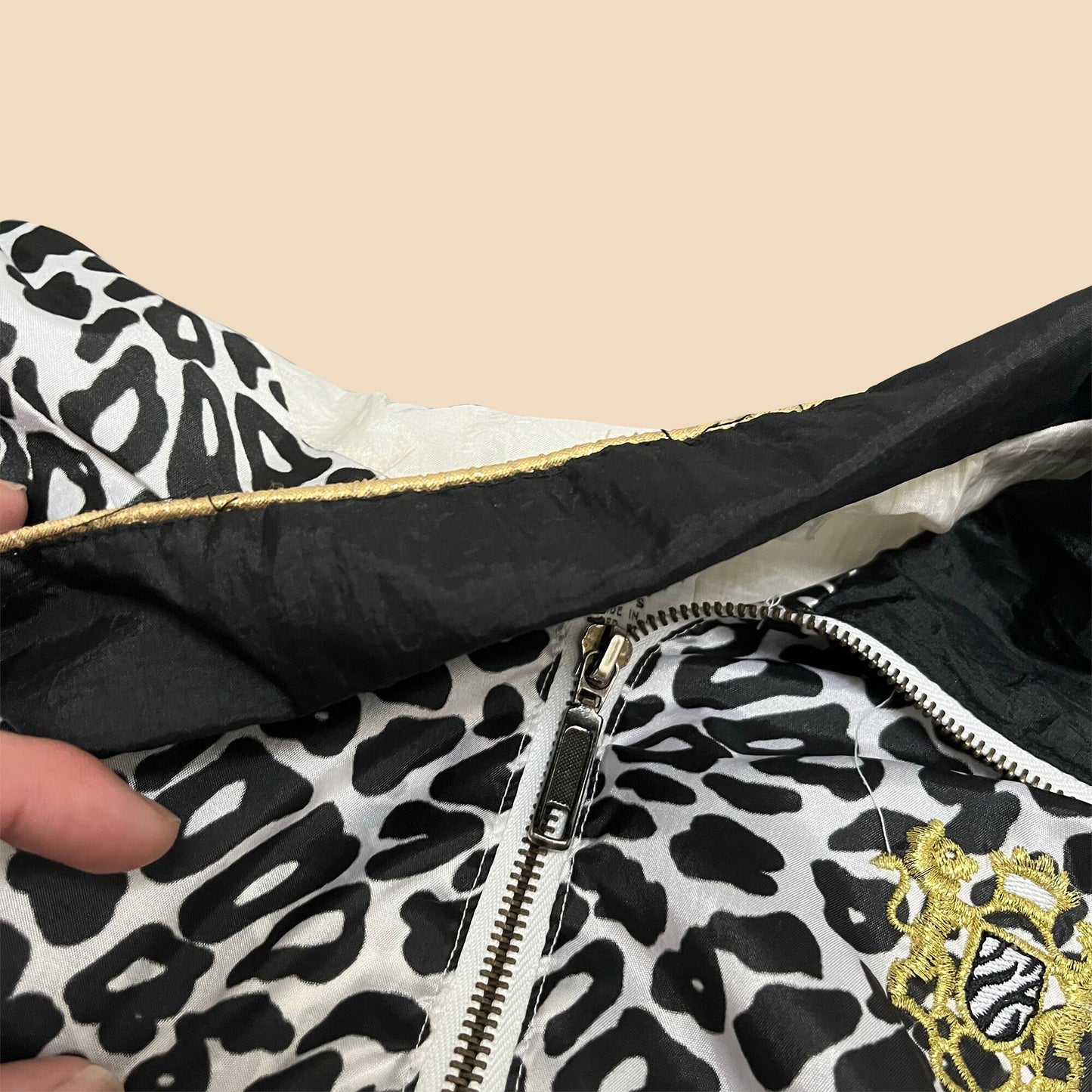 Vintage 80s small windbreaker by Lavon, vintage leopard patterned colorblock windbreaker jacket, retro animal print windbreaker tracksuit