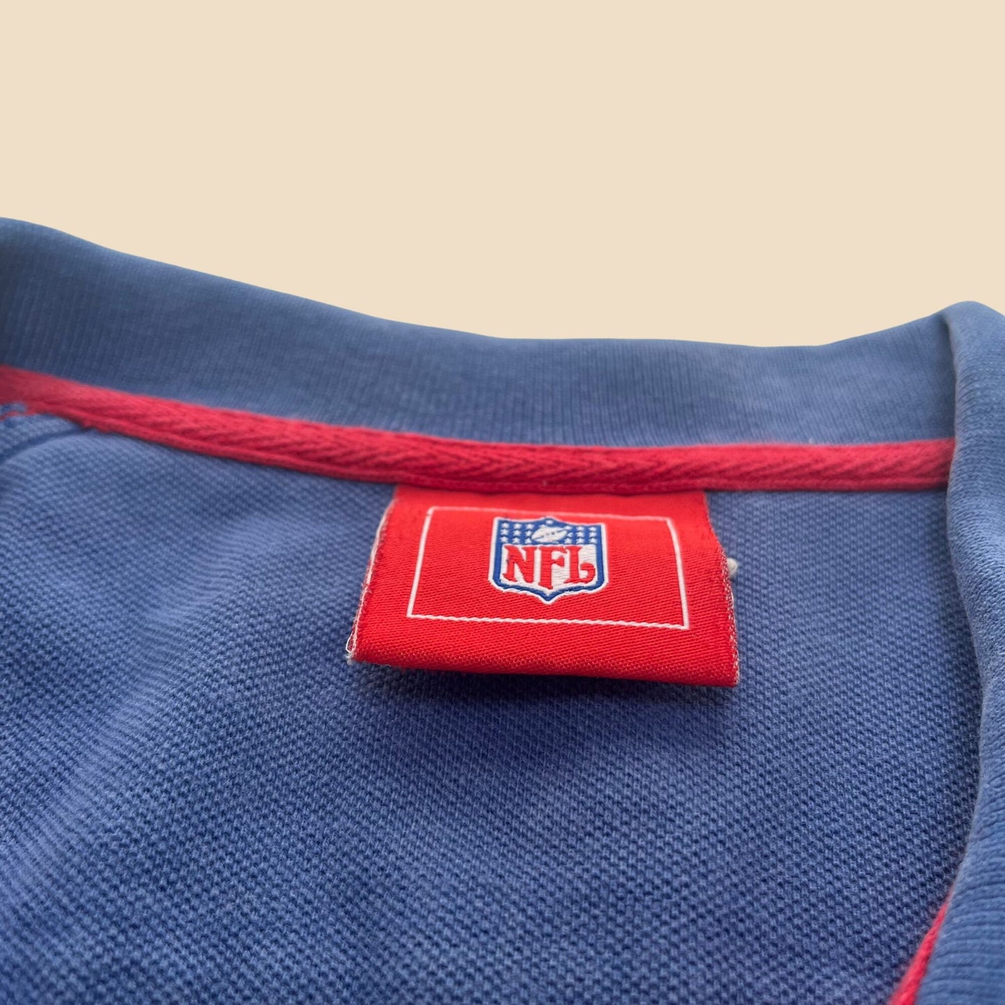 Vintage 1990s NY Giants polo shirt, vintage 1990s short sleeve red and blue NY Giants collared shirt, large men's Giants shirt