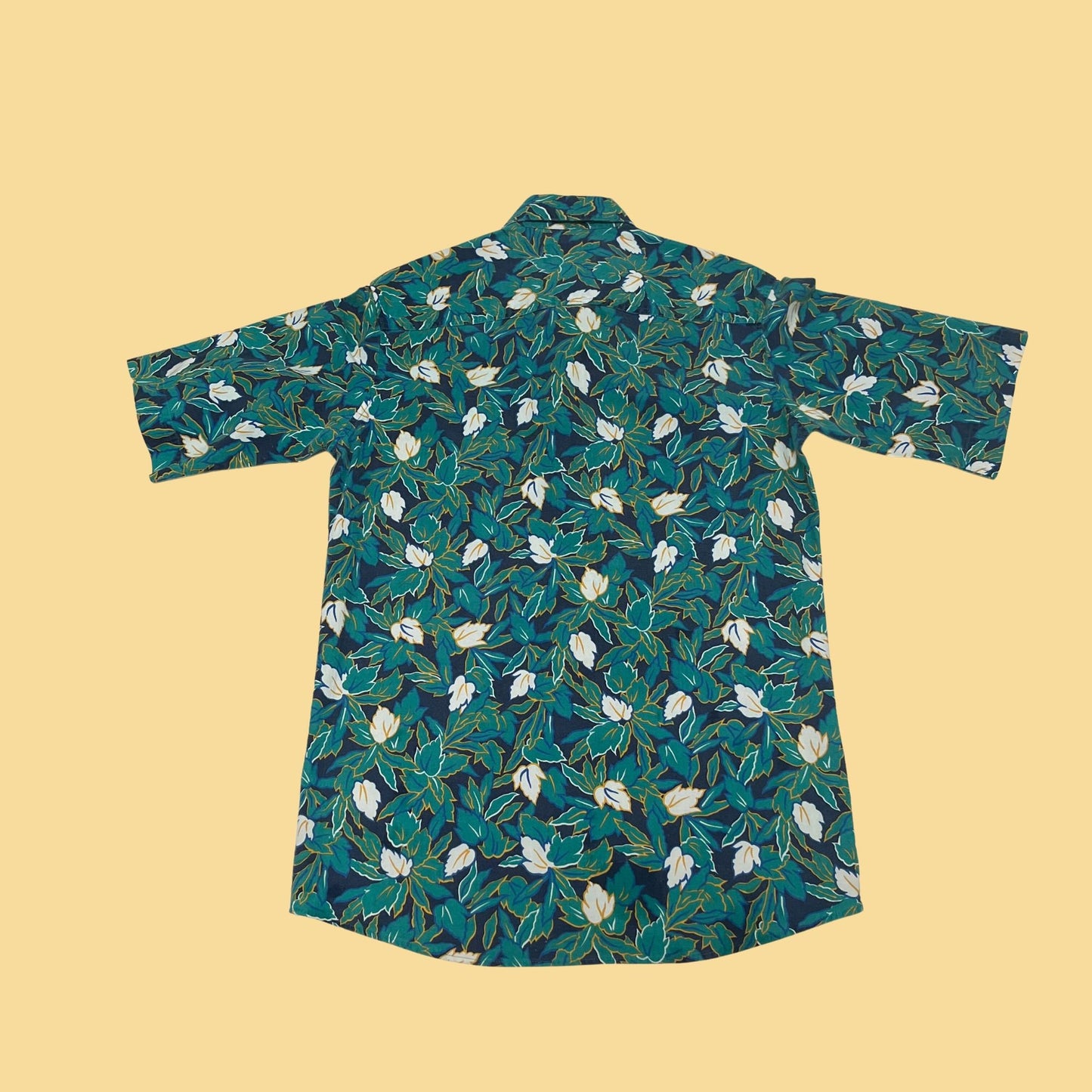 Vintage 1990s teal floral button down shirt by Impact, men's blue button down floral shirt, vintage 1990s oxford short sleeve shirt