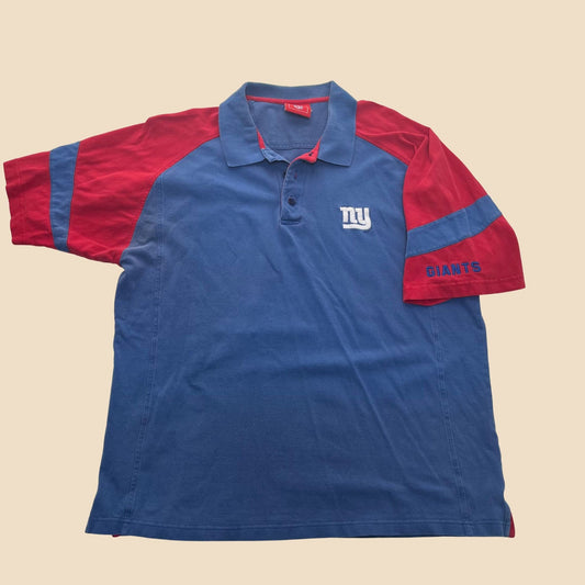 Vintage 1990s NY Giants polo shirt, vintage 1990s short sleeve red and blue NY Giants collared shirt, large men's Giants shirt