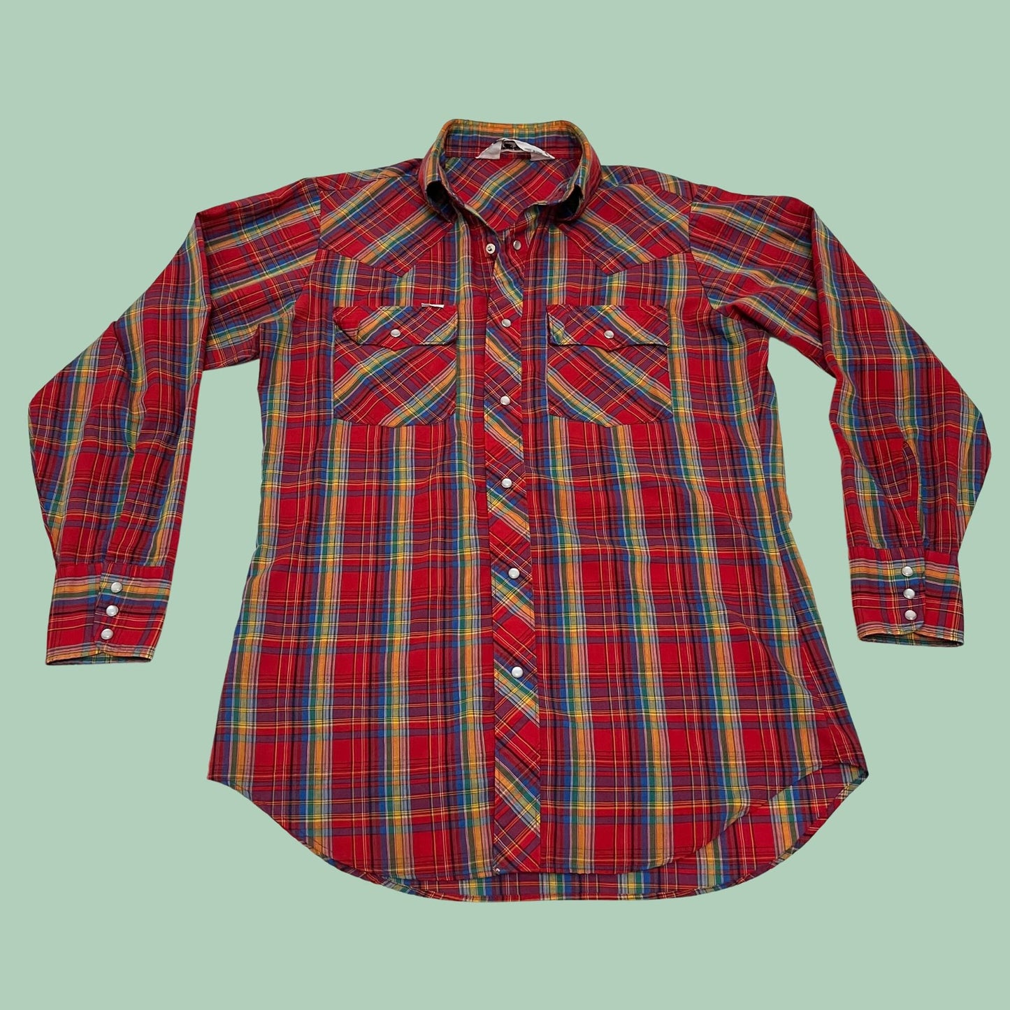 70s Chute #1 plaid western shirt, vintage red men's button down, long sleeve collared oxford top