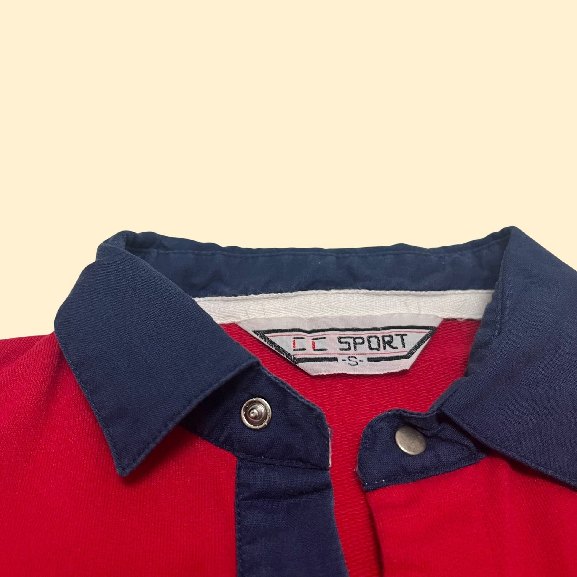 Vintage 80s shirt with side pockets and a clasp closure, red and blue 1980s men's polo shirt, short sleeve men's athletic short