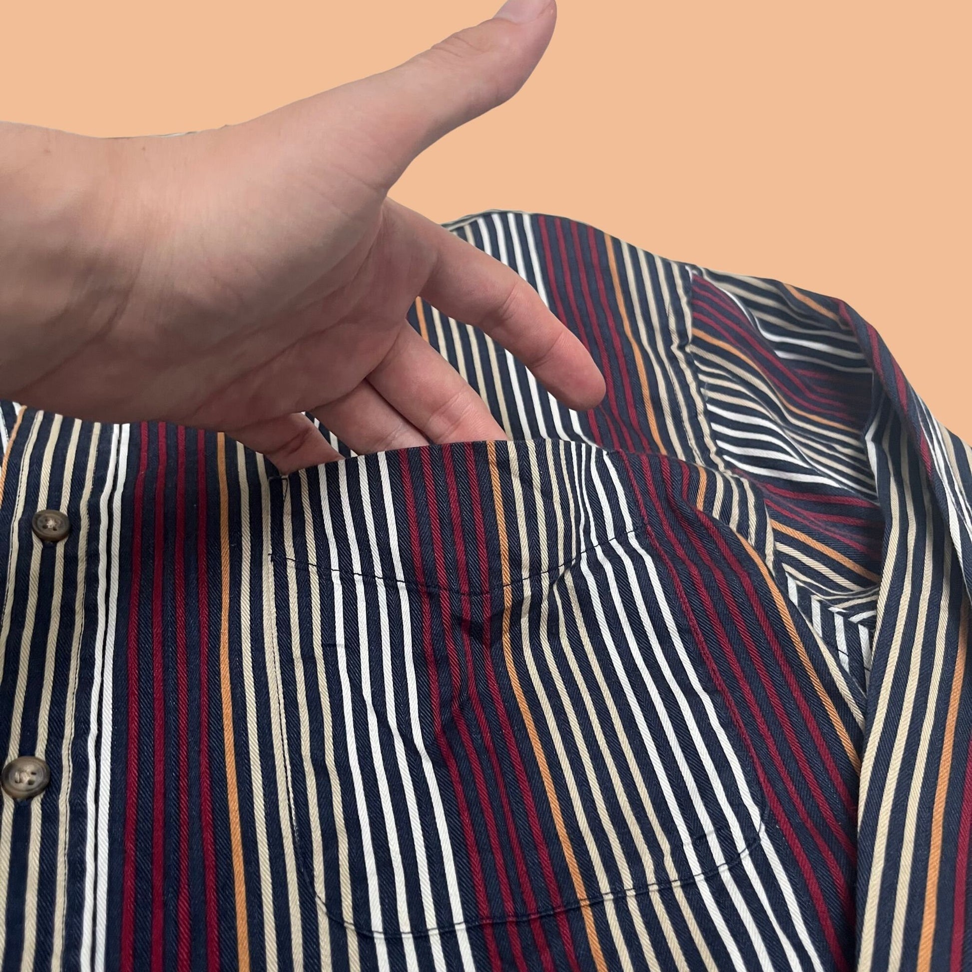 Vintage 90s striped men's button down shirt, Natural Issue men's patterned shirt, vintage 1990s large men's blue red orange and white shirt