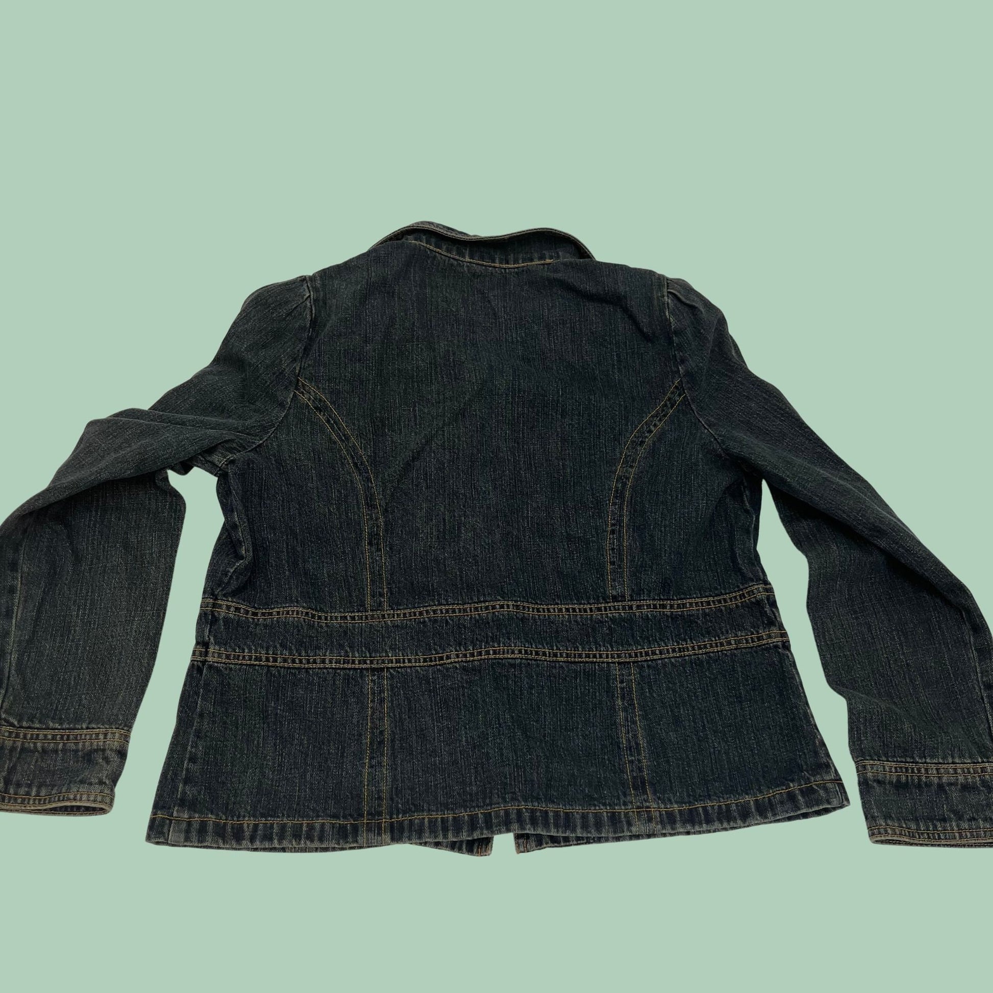 90s denim women's jacket by Ivy Jane, large vintage denim jacket with fading, 1990s distressed jean jacket