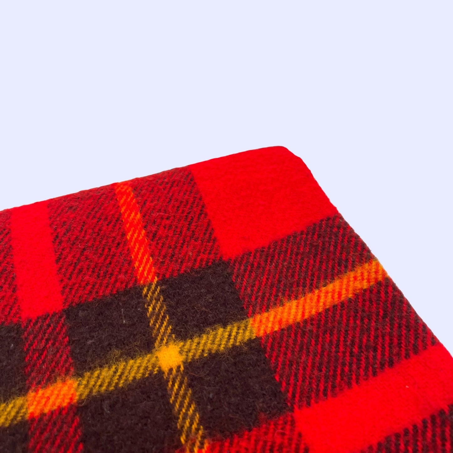 Vintage 60s throw blanket by Faribo, plaid wool blanket with frills, red black and yellow 60s blanket