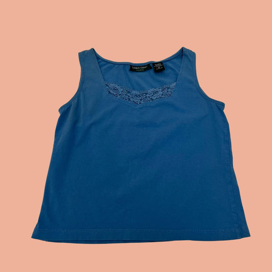 90s women's blue tank top with lace and sequins, vintage t shirt by Lemon Grass Studio, medium 1990s women's short sleeve shirt