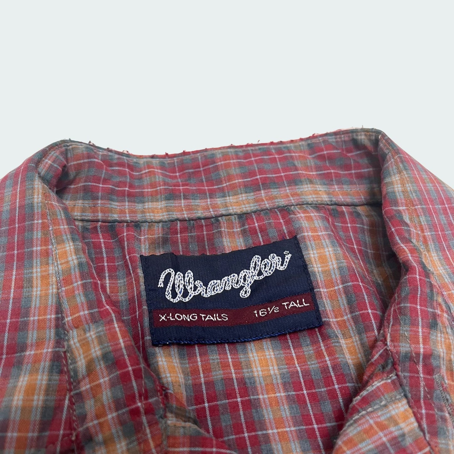 Vintage Wrangler western button down shirt, 80s men's plaid collared short sleeve shirt, oxford style men's red and orange vintage shirt