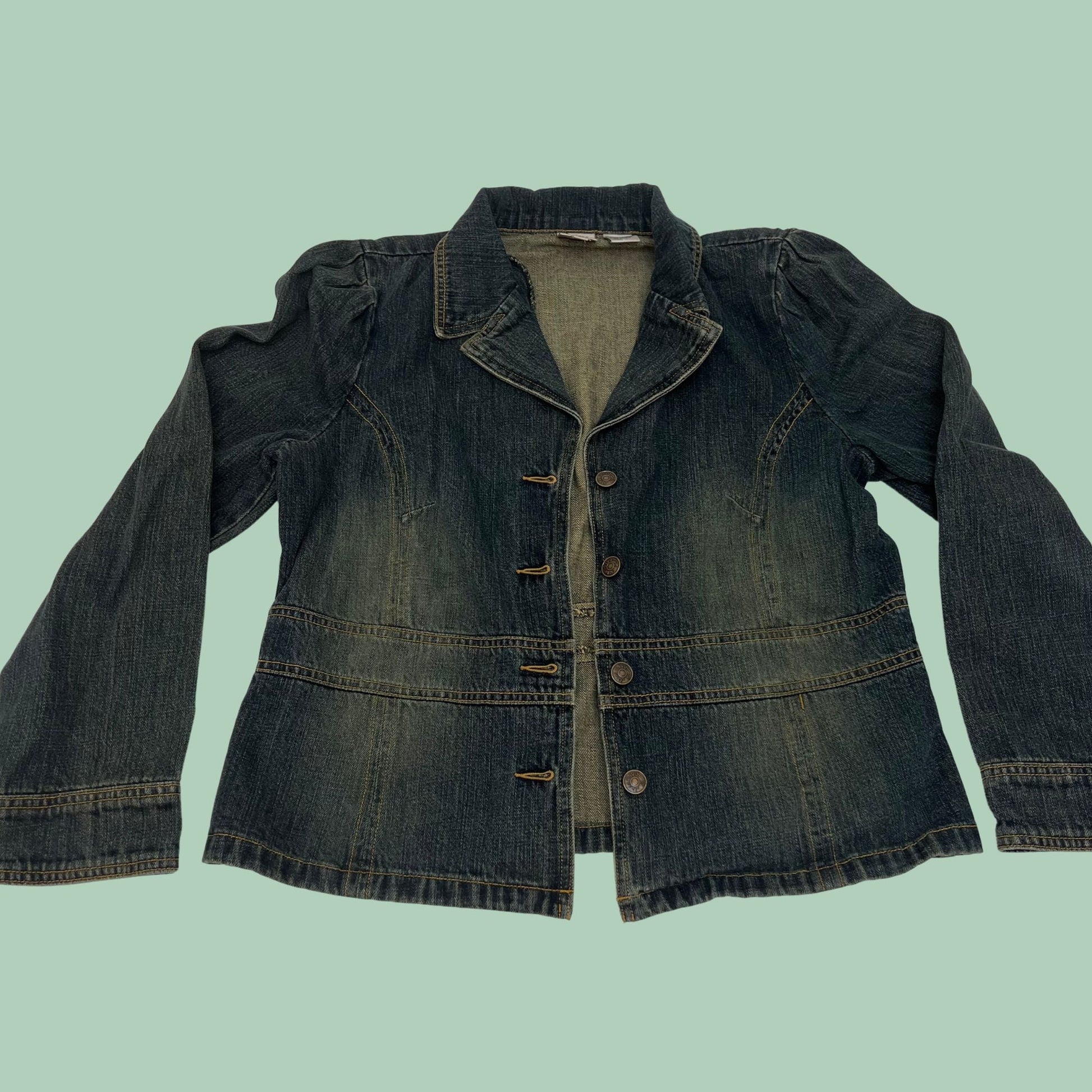 90s denim women's jacket by Ivy Jane, large vintage denim jacket with fading, 1990s distressed jean jacket