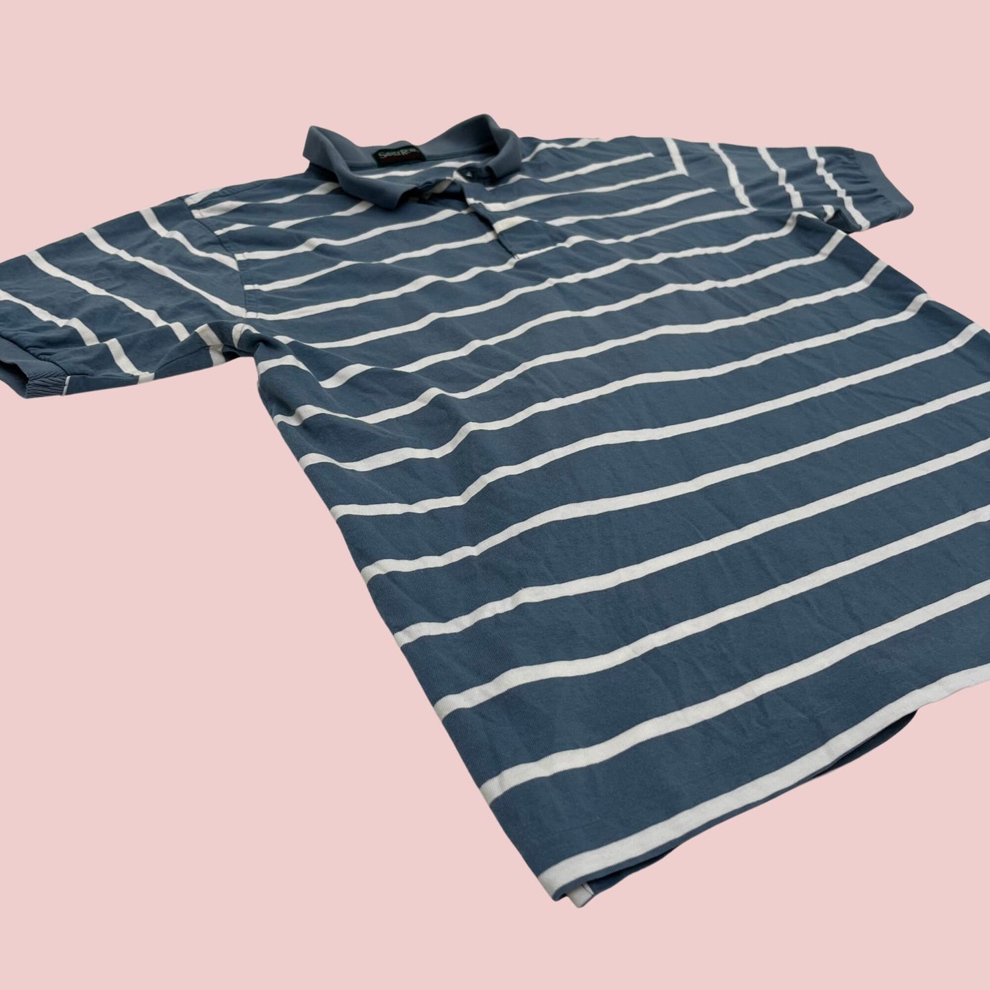 Vintage 90s polo shirt by Savile Row Traditions, striped men's golf polo in blue and white, 1990s striped men's short sleeve