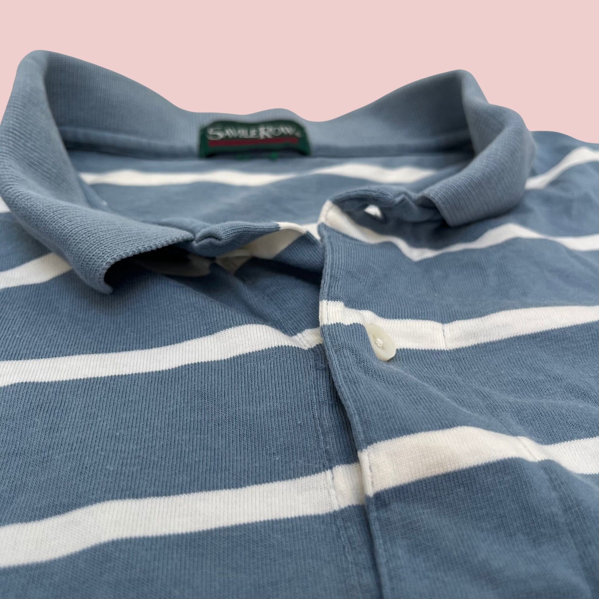 Vintage 90s polo shirt by Savile Row Traditions, striped men's golf polo in blue and white, 1990s striped men's short sleeve