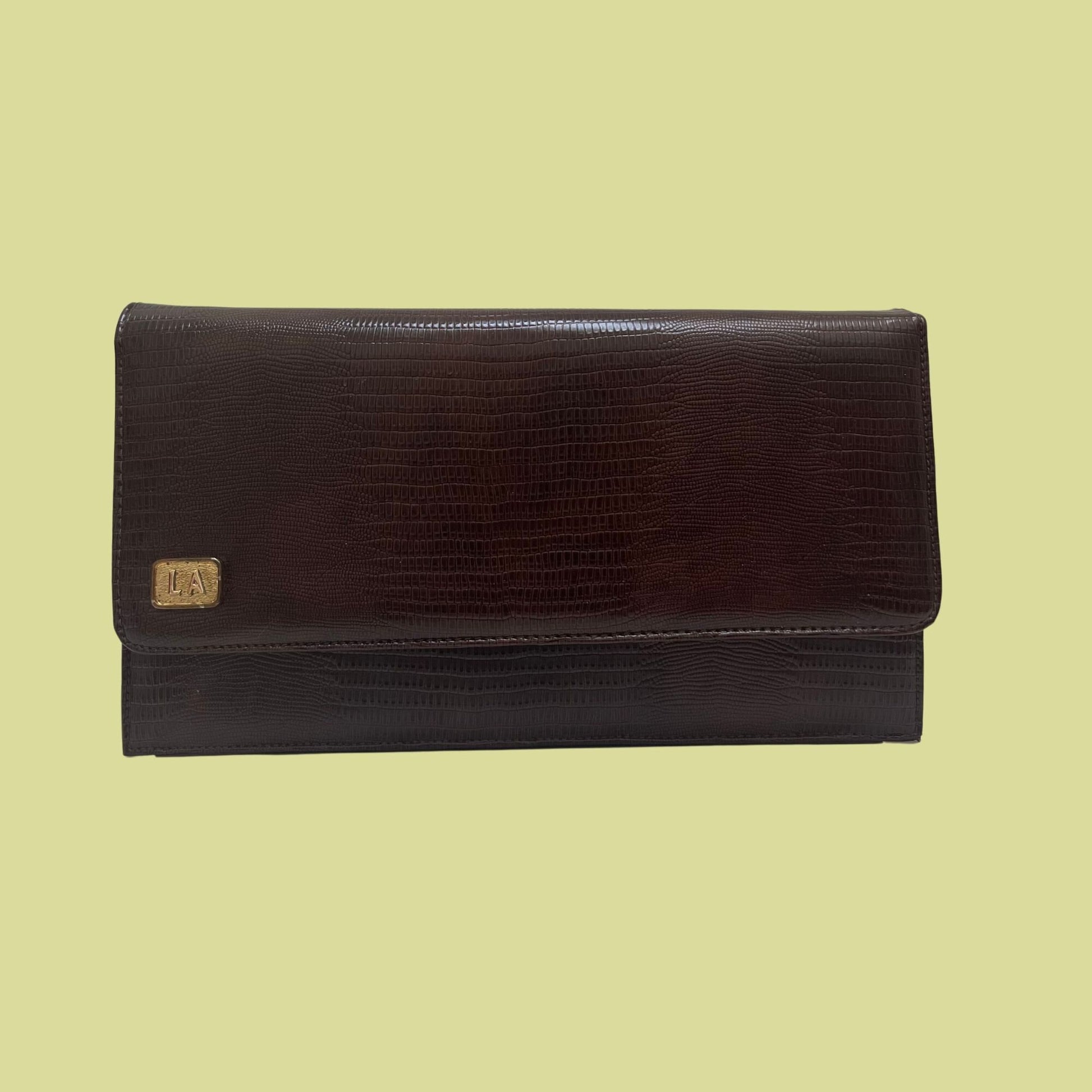 1970s brown leather clutch bag by Ande, Los Andes vintage evening bag, hand held leather purse