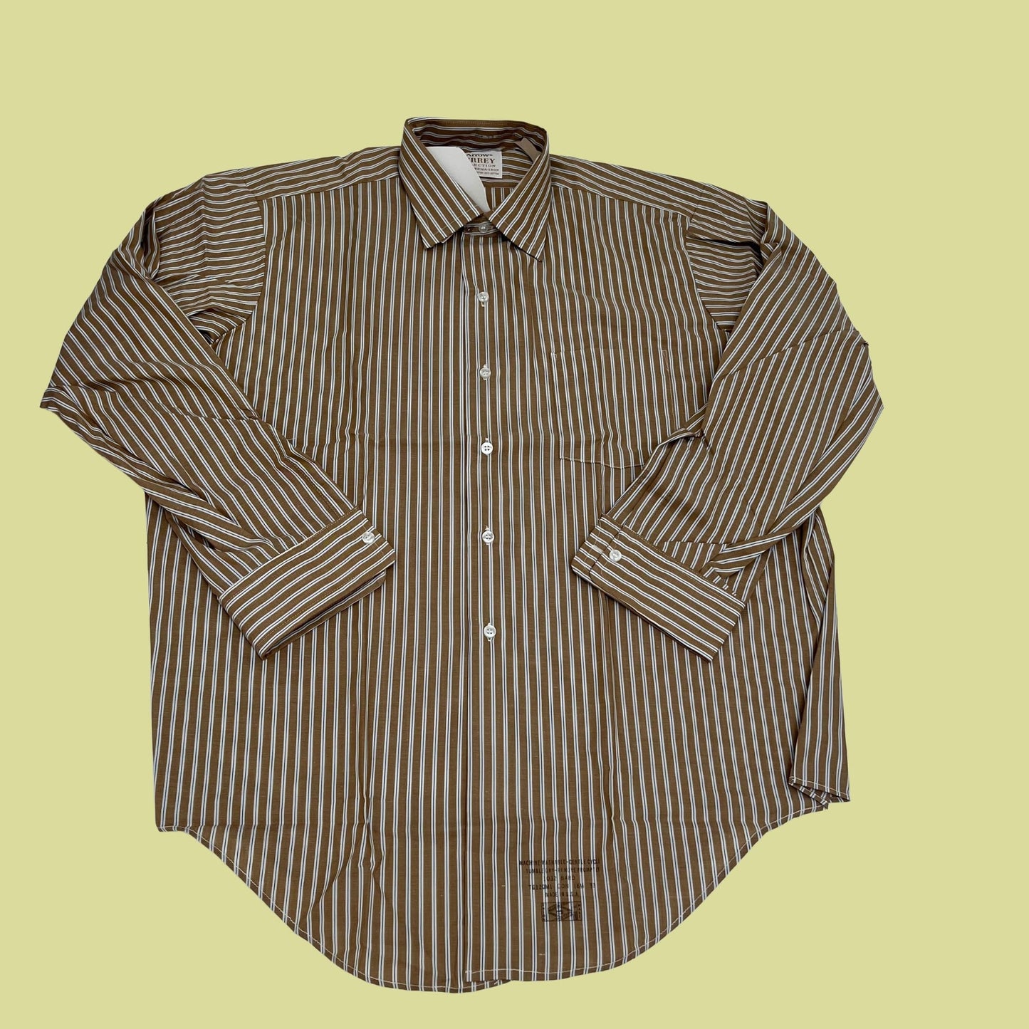 70s XL dress shirt by Arrow Surrey Collection, vintage 1970s striped button down, men's collared shirt with brown and white stripes