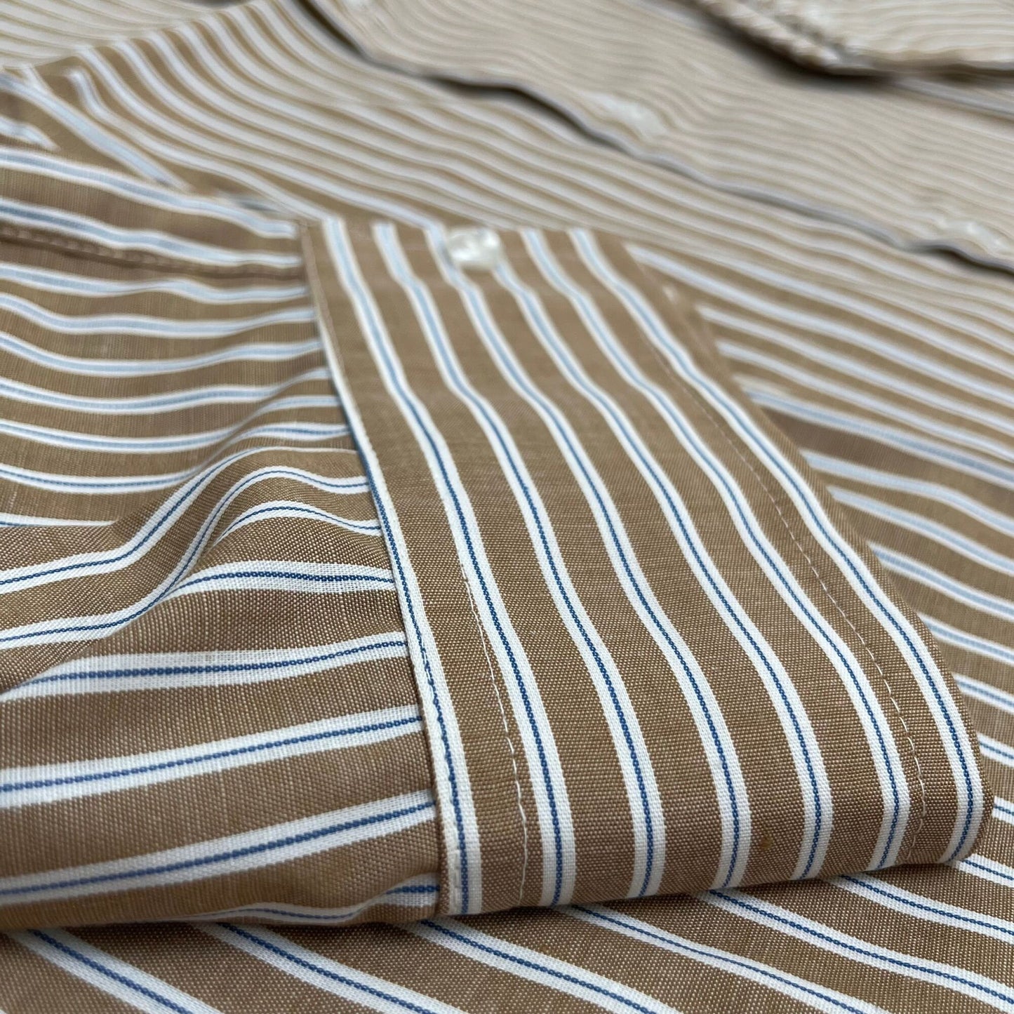 70s XL dress shirt by Arrow Surrey Collection, vintage 1970s striped button down, men's collared shirt with brown and white stripes