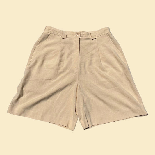 80s pleated women's shorts in beige size 14, vintage 1980s Lily's of Beverly Hills khaki shorts, women's golf shorts